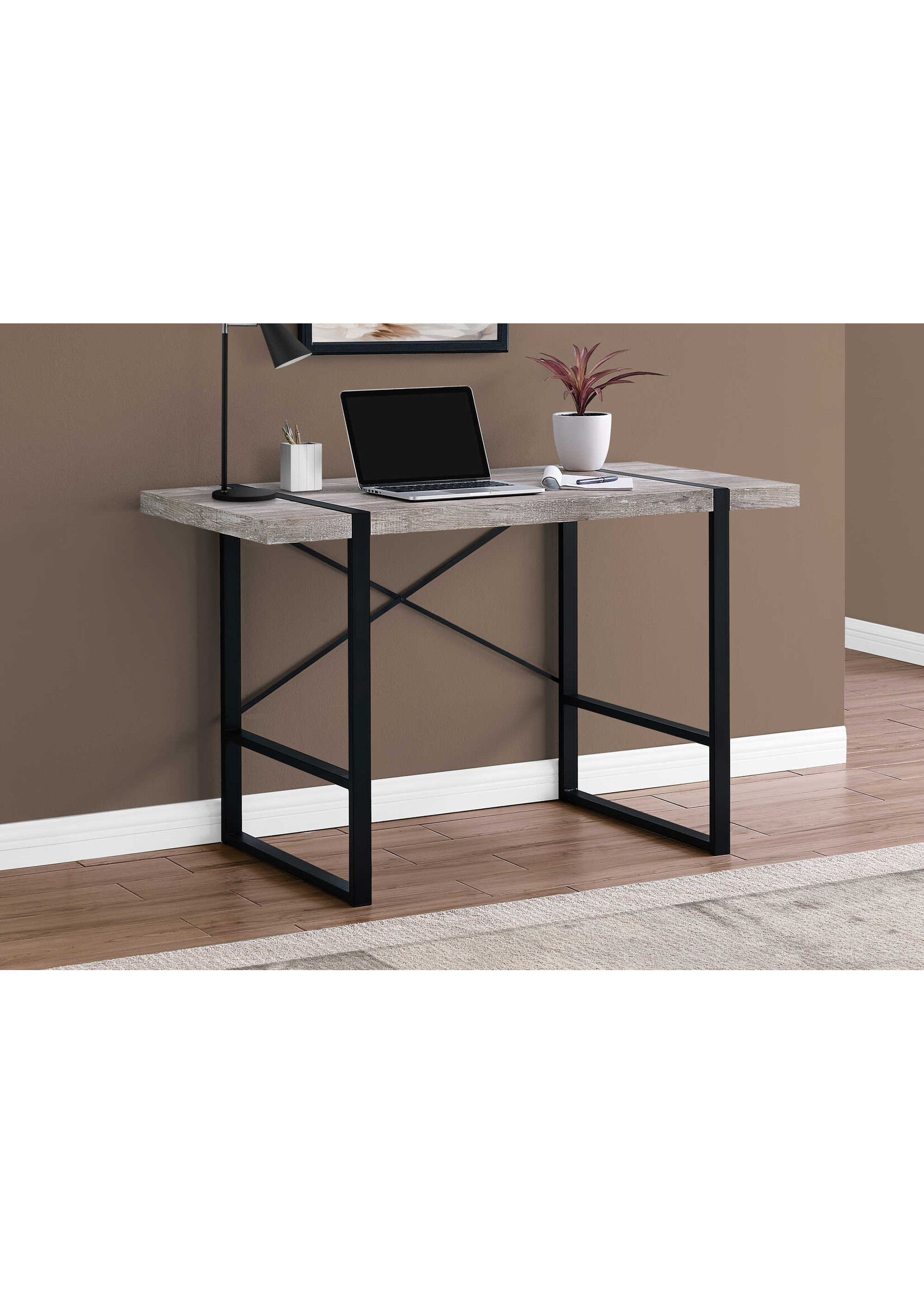 BUREAU - 48"L / FAUX BOIS TAUPE / METAL NOIR