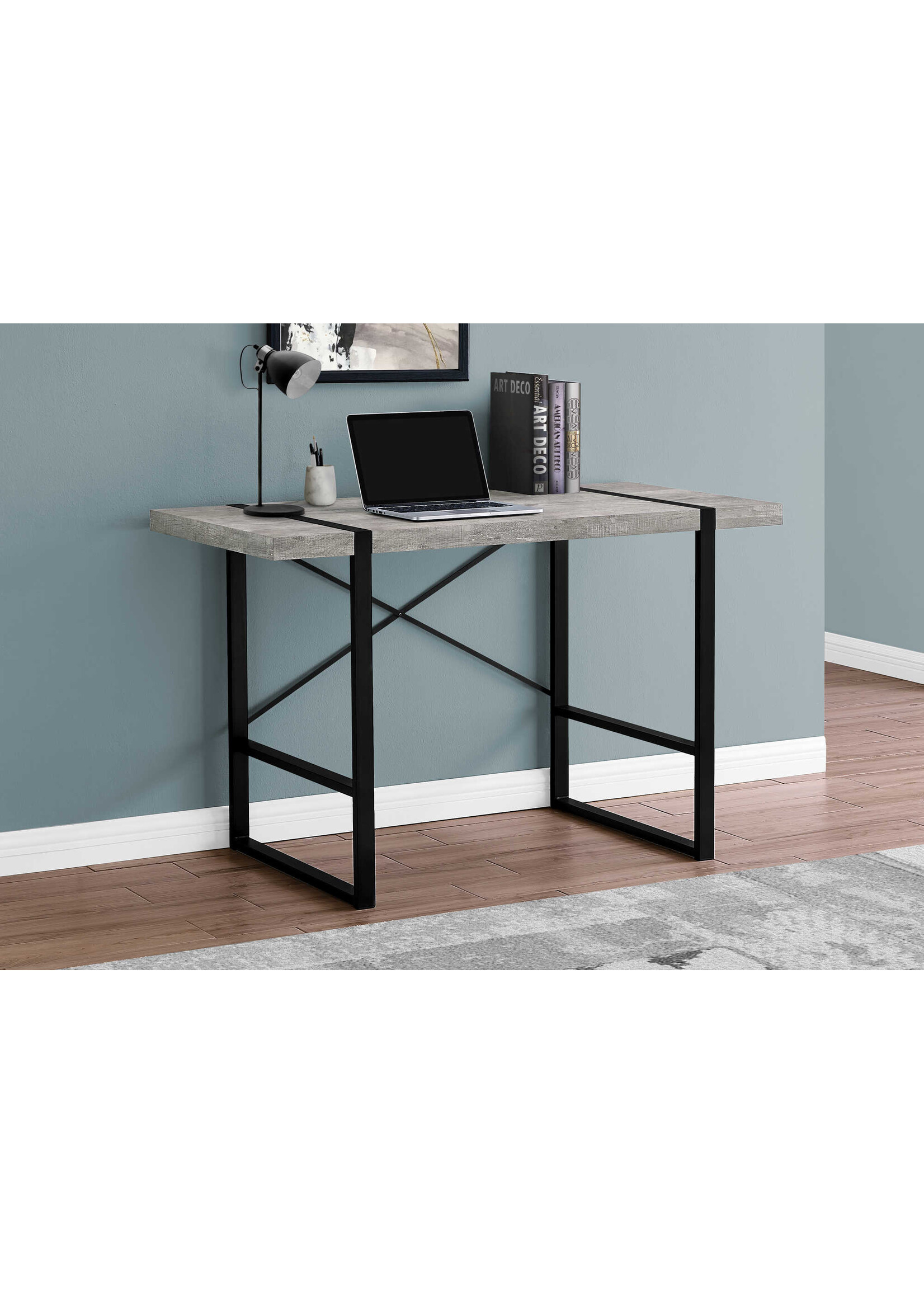 BUREAU - 48"L / FAUX BOIS GRIS / METAL NOIR