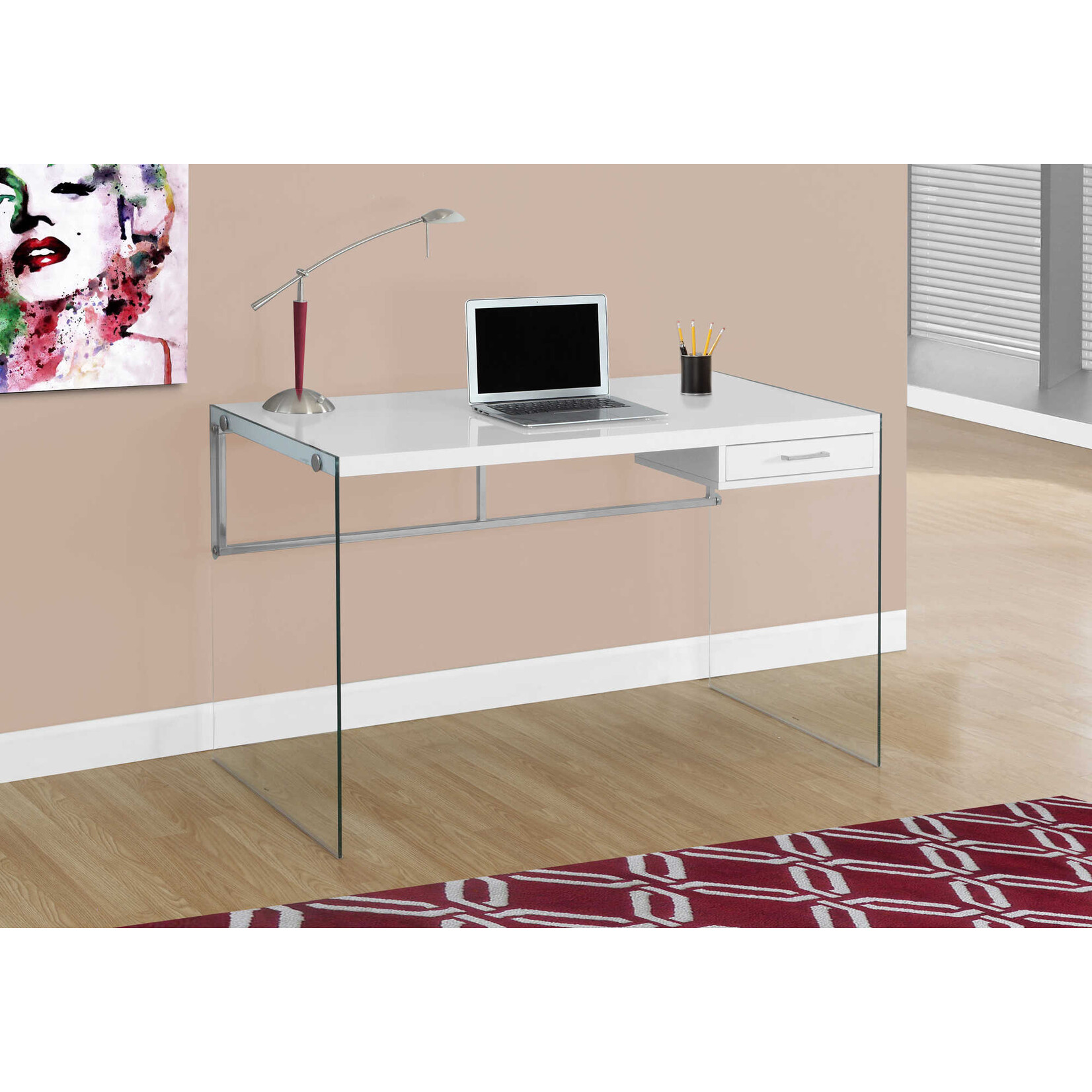 COMPUTER DESK - 48"L / GLOSSY WHITE / TEMPERED GLASS