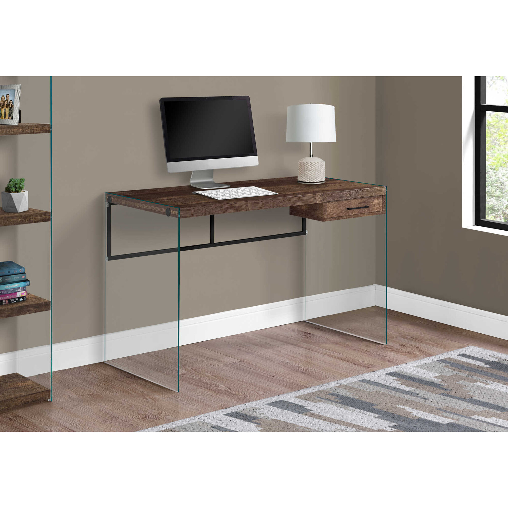 COMPUTER DESK - 48"L / BROWN RECLAIMED WOOD/ GLASS PANELS