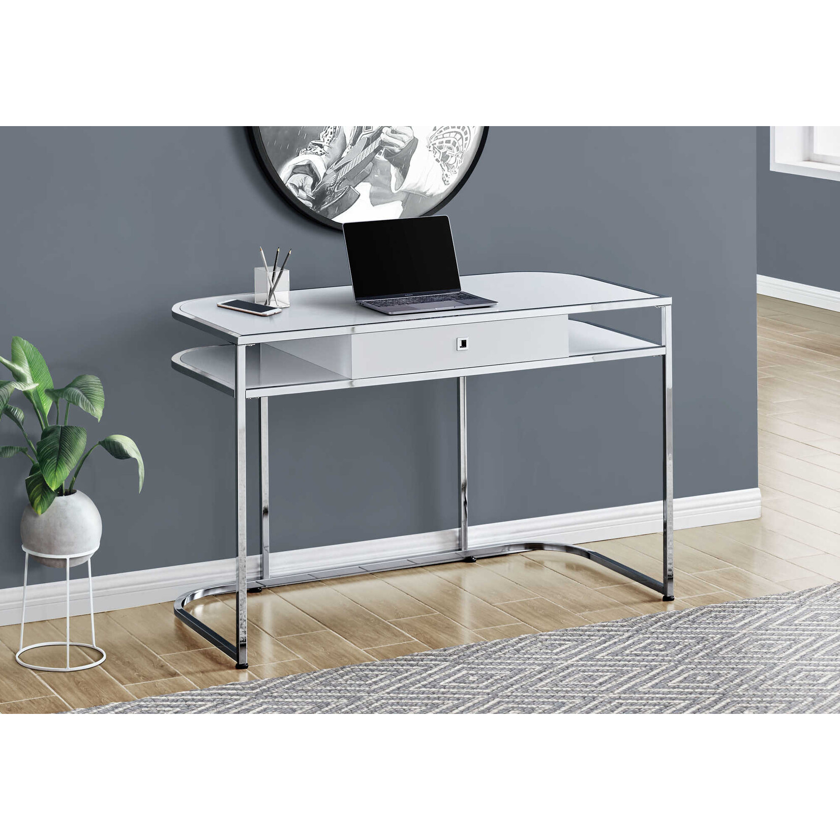 COMPUTER DESK - 48"L / GLOSSY WHITE / CHROME METAL