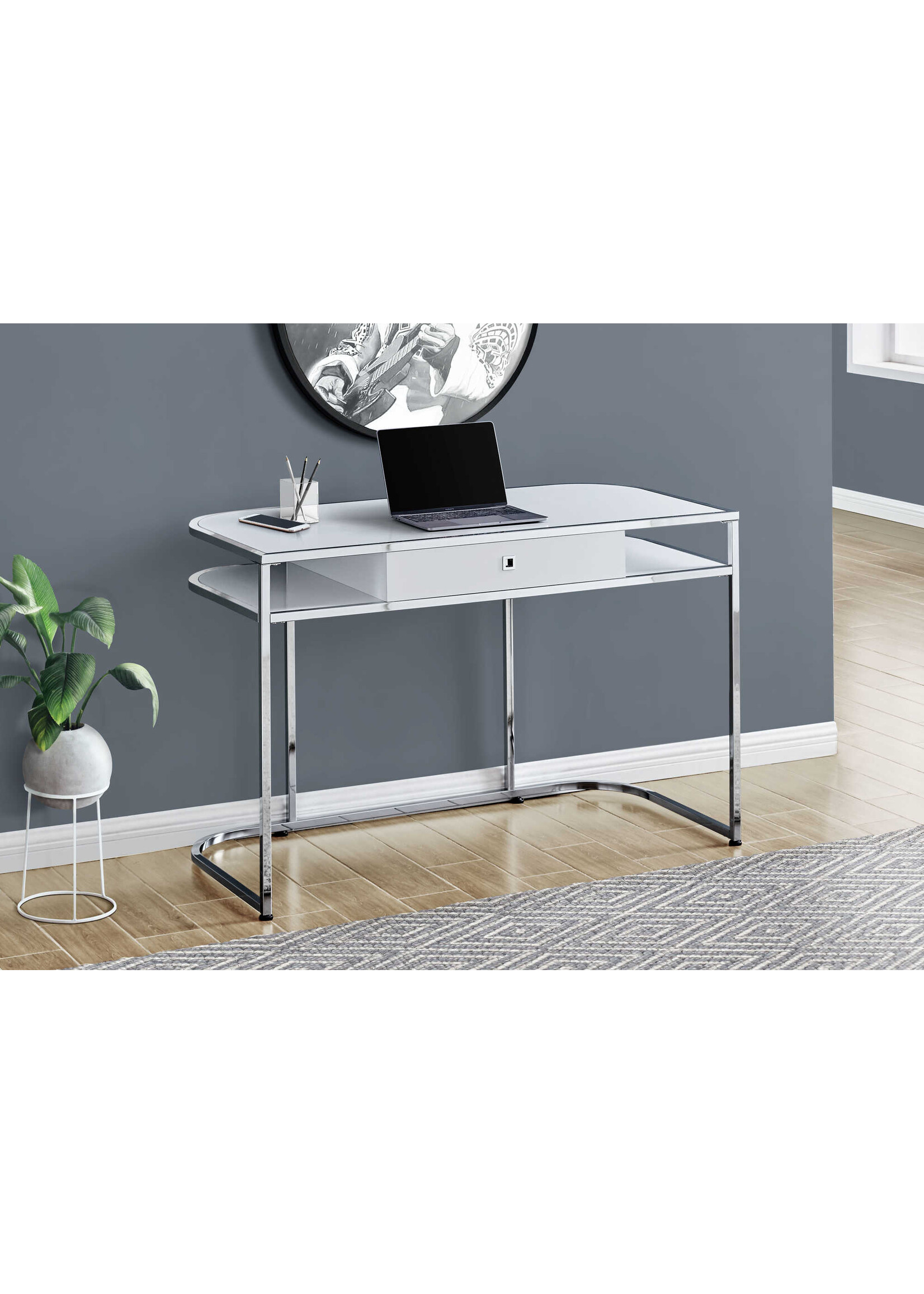 COMPUTER DESK - 48"L / GLOSSY WHITE / CHROME METAL