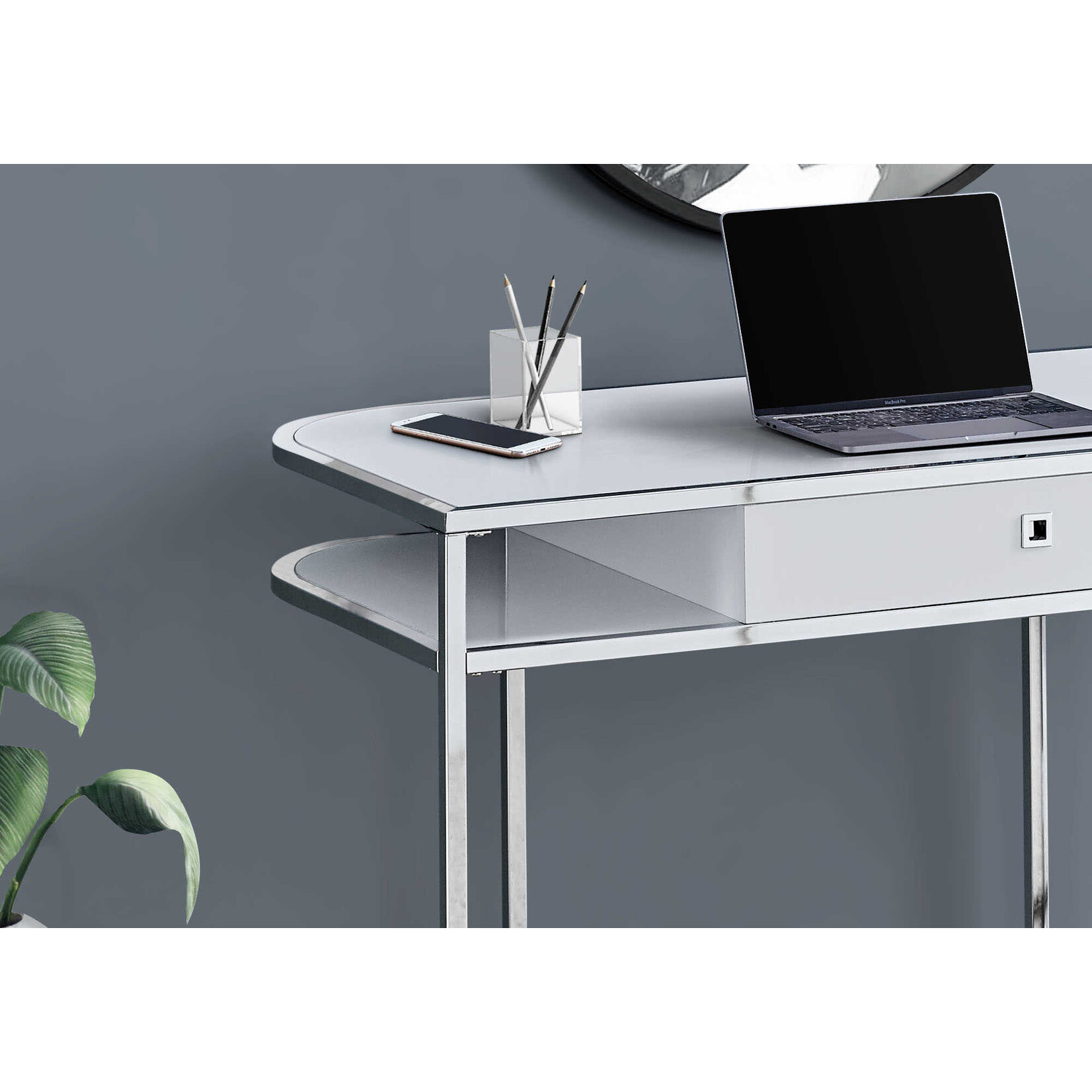 COMPUTER DESK - 48"L / GLOSSY WHITE / CHROME METAL