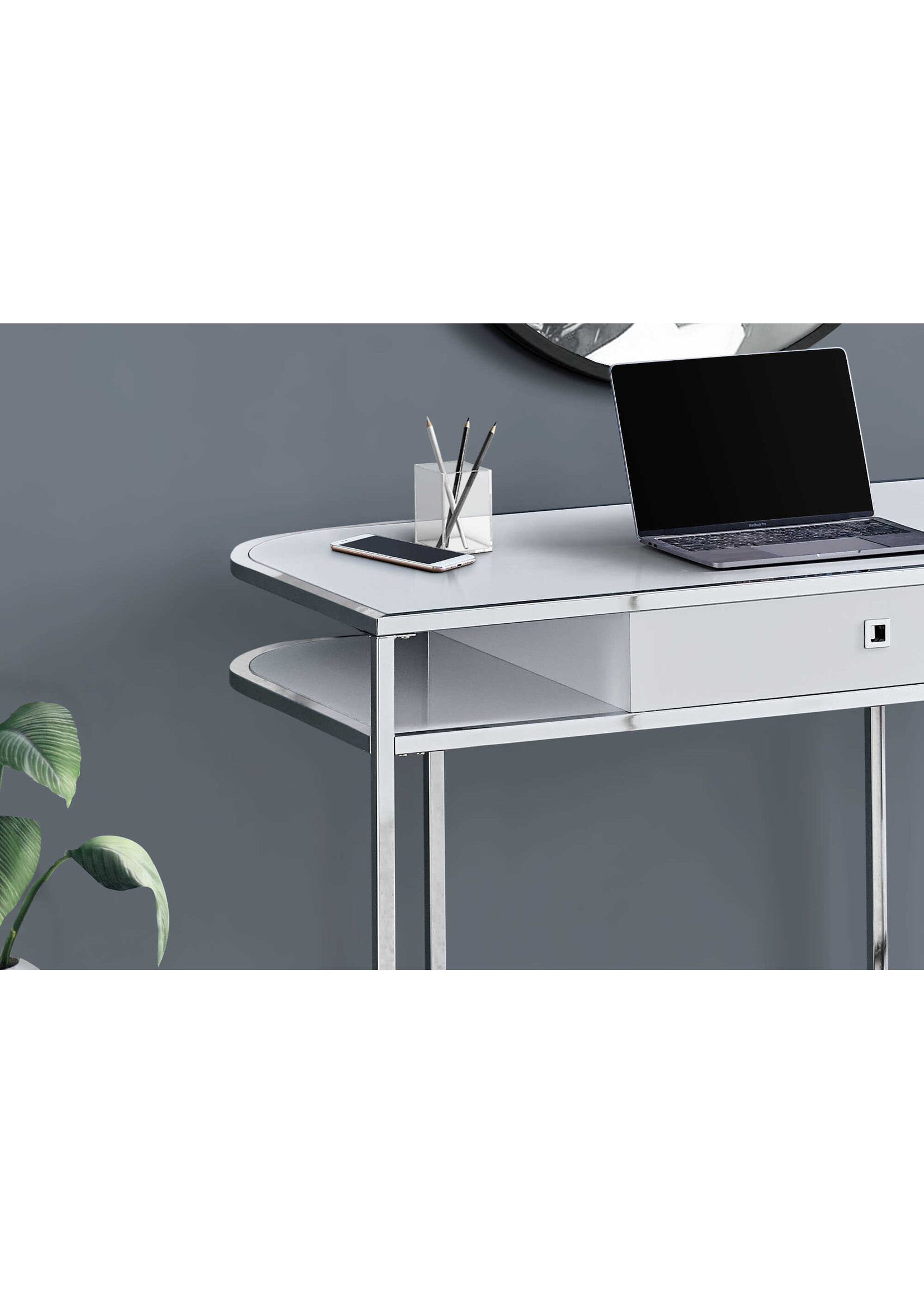 COMPUTER DESK - 48"L / GLOSSY WHITE / CHROME METAL