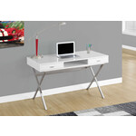 COMPUTER DESK - 48"L / GLOSSY WHITE / CHROME METAL