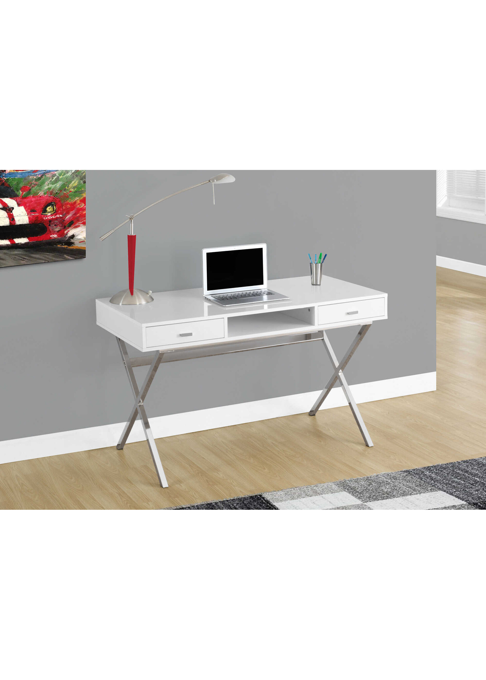 COMPUTER DESK - 48"L / GLOSSY WHITE / CHROME METAL