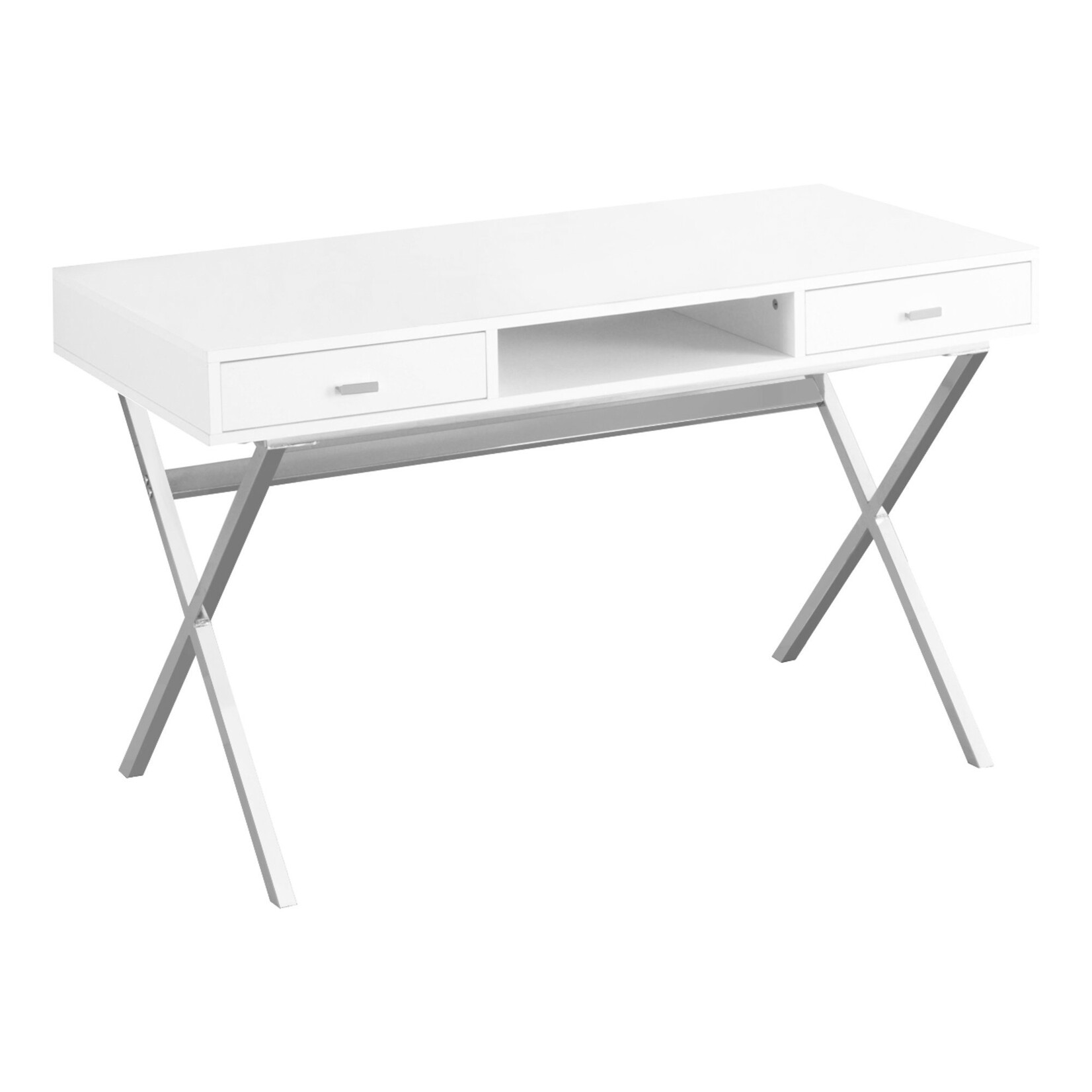 BUREAU - 48"L / BLANC LUSTRE / METAL CHROME