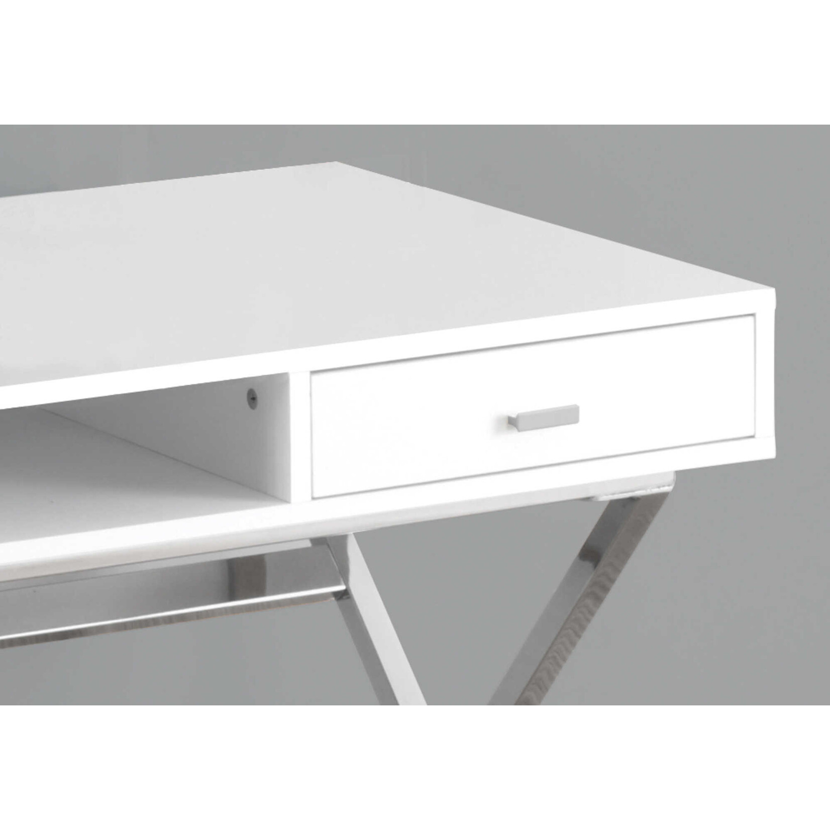 BUREAU - 48"L / BLANC LUSTRE / METAL CHROME