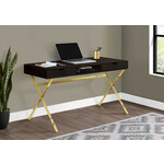 COMPUTER DESK - 48"L / ESPRESSO / GOLD METAL