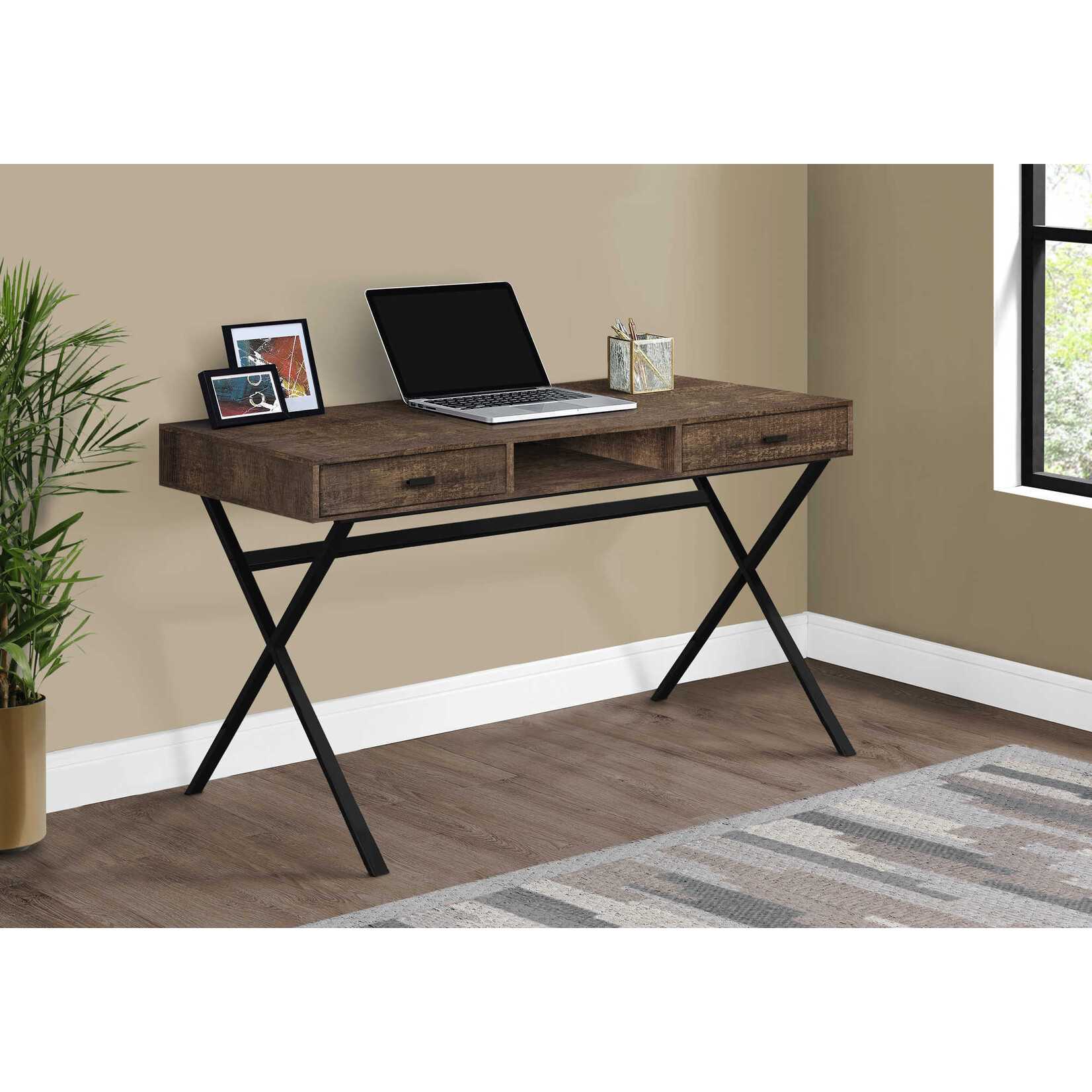 BUREAU - 48"L / FAUX BOIS BRUN / METAL NOIR