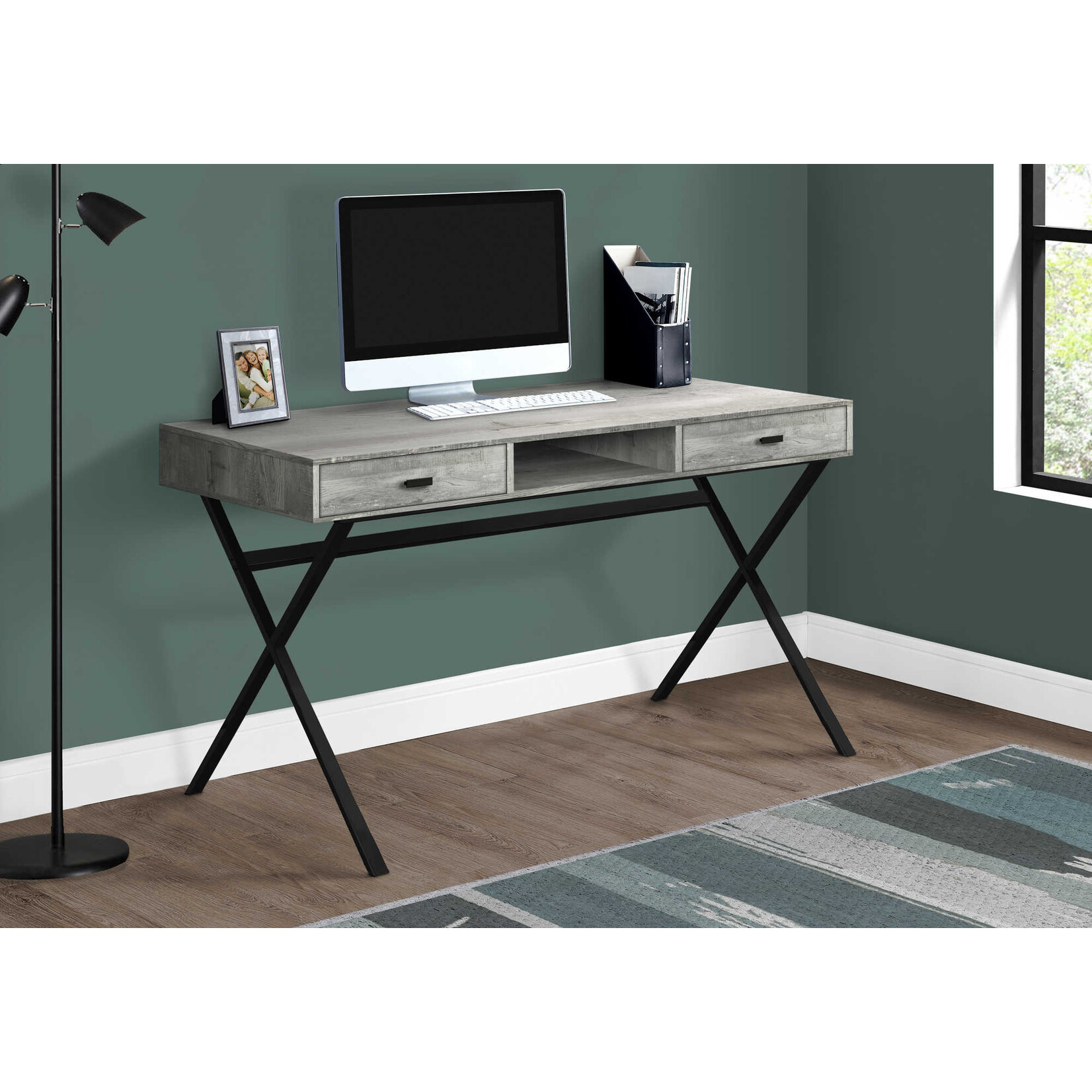 COMPUTER DESK - 48"L / GREY RECLAIMED WOOD / BLACK METAL