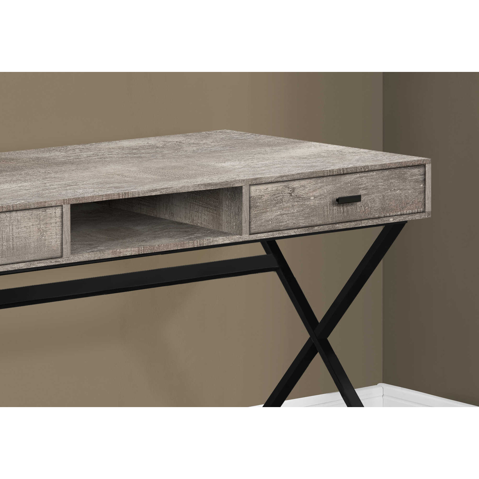 BUREAU - 48"L / FAUX BOIS TAUPE / METAL NOIR