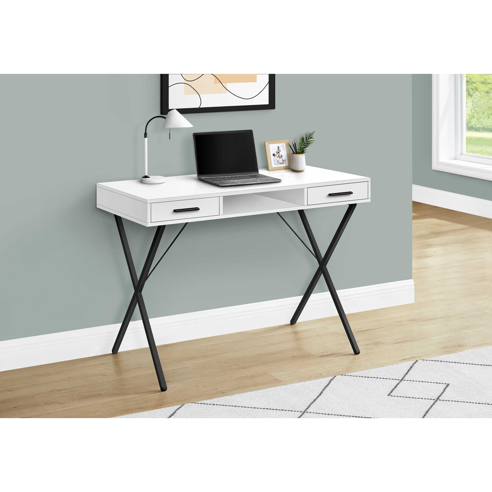 BUREAU - 42"L / BLANC / METAL NOIR