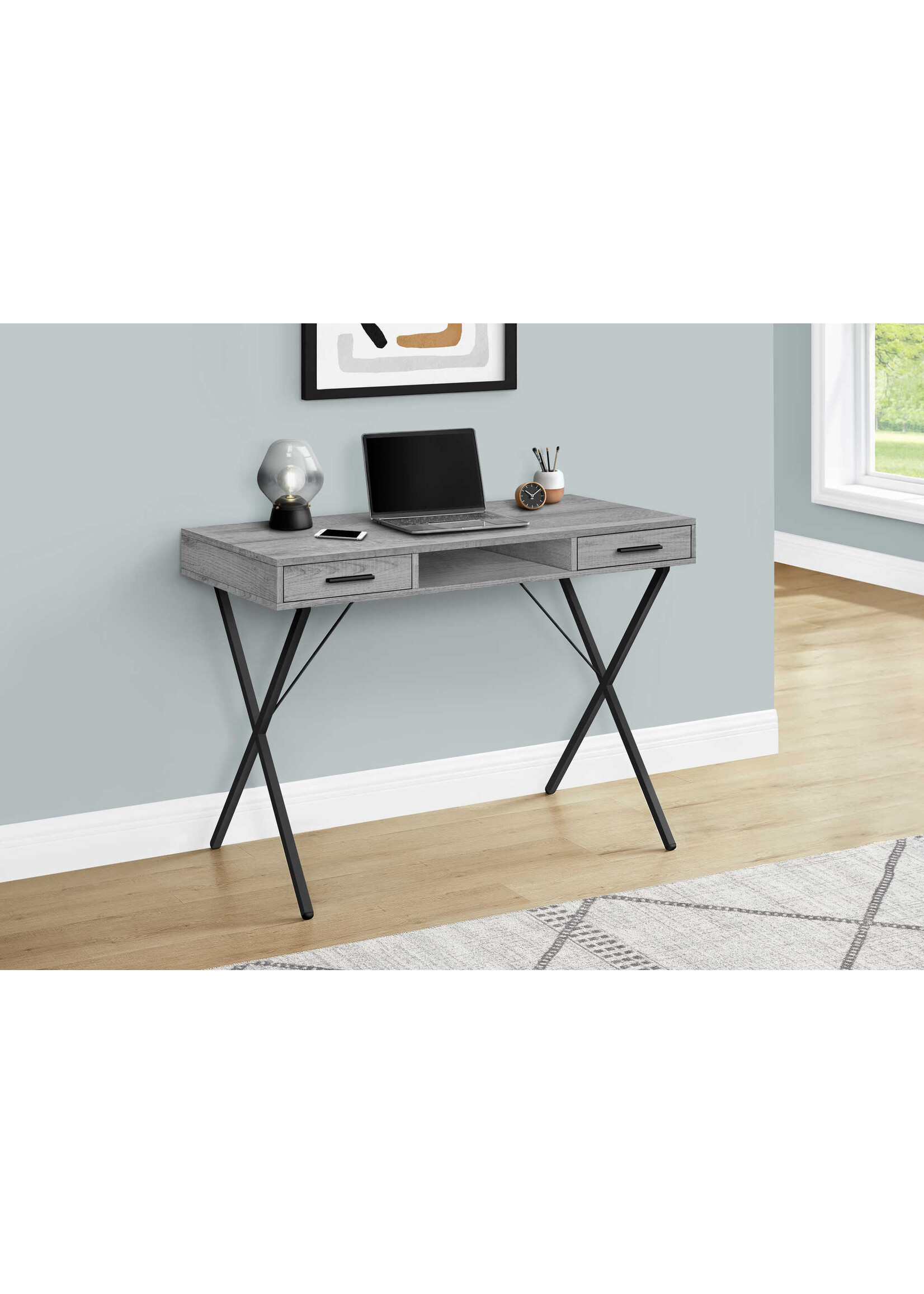COMPUTER DESK 42"L / GREY / BLACK METAL MAISON CAPLAN