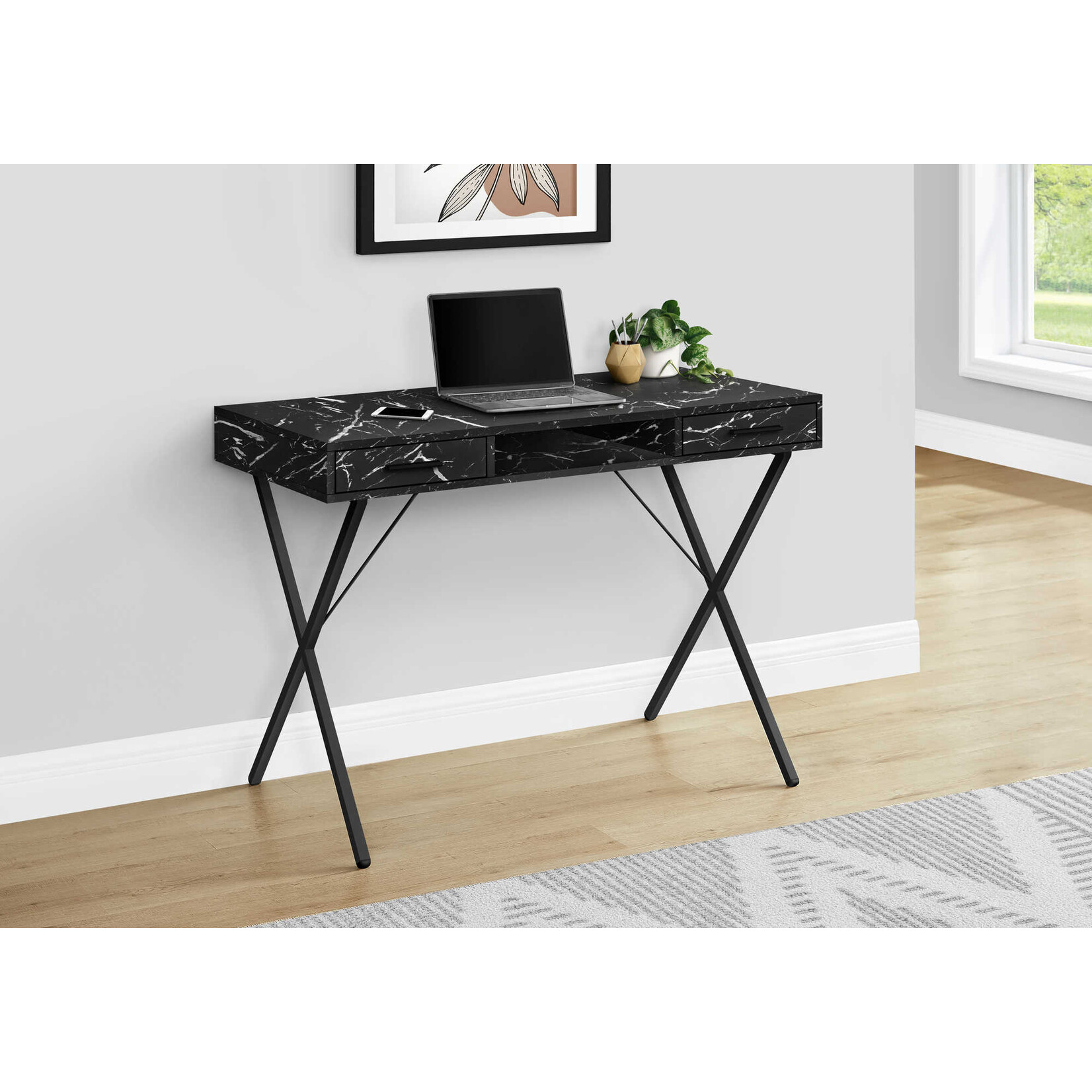BUREAU - 42"L / MARBRE NOIR / METAL NOIR
