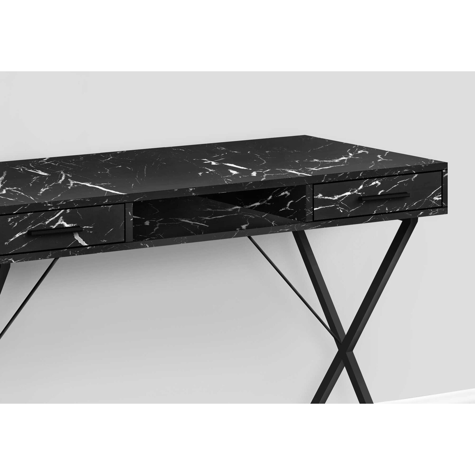 BUREAU - 42"L / MARBRE NOIR / METAL NOIR