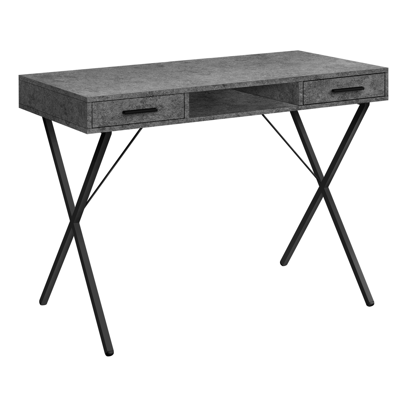 COMPUTER DESK - 42"L / GREY STONE-LOOK / BLACK METAL