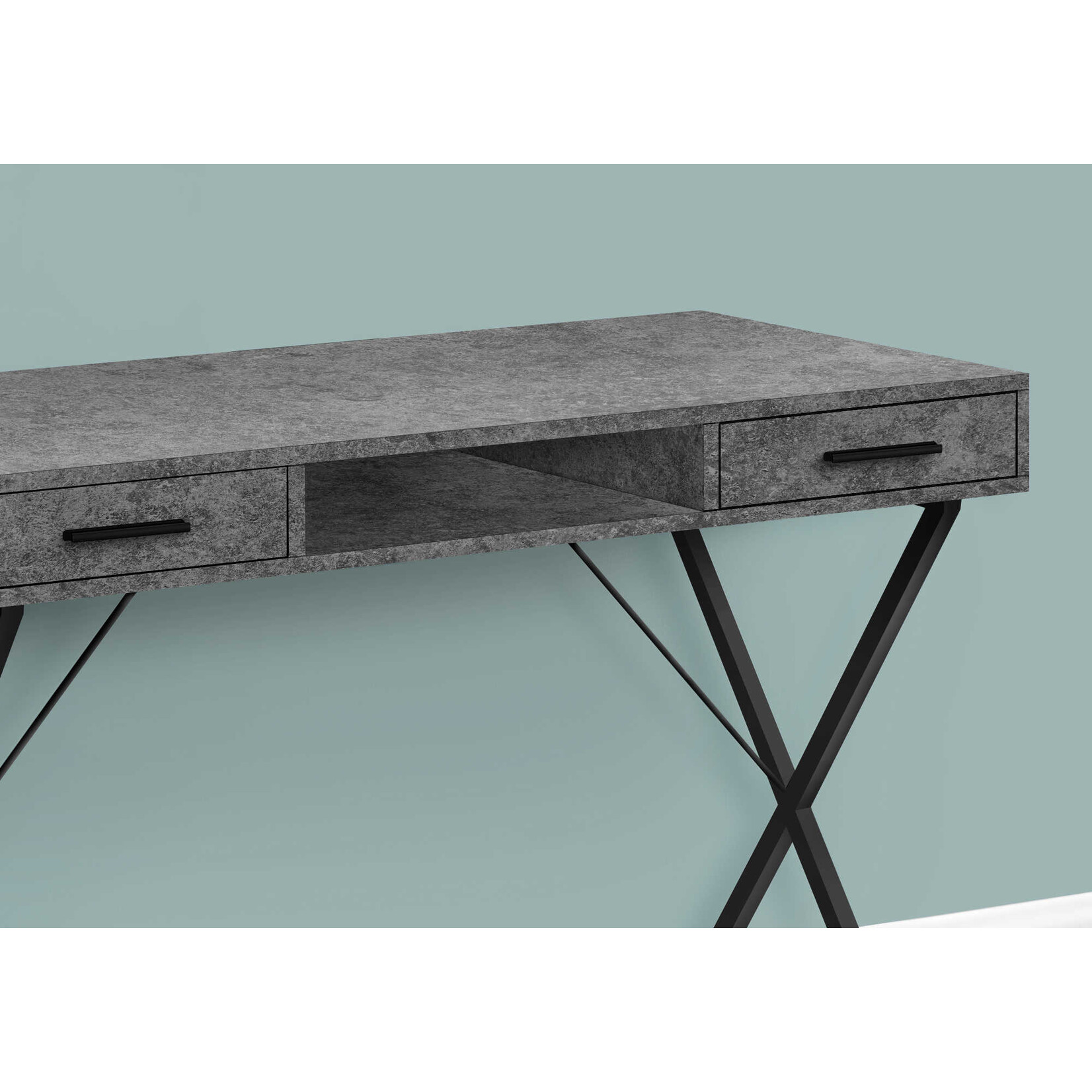 COMPUTER DESK - 42"L / GREY STONE-LOOK / BLACK METAL