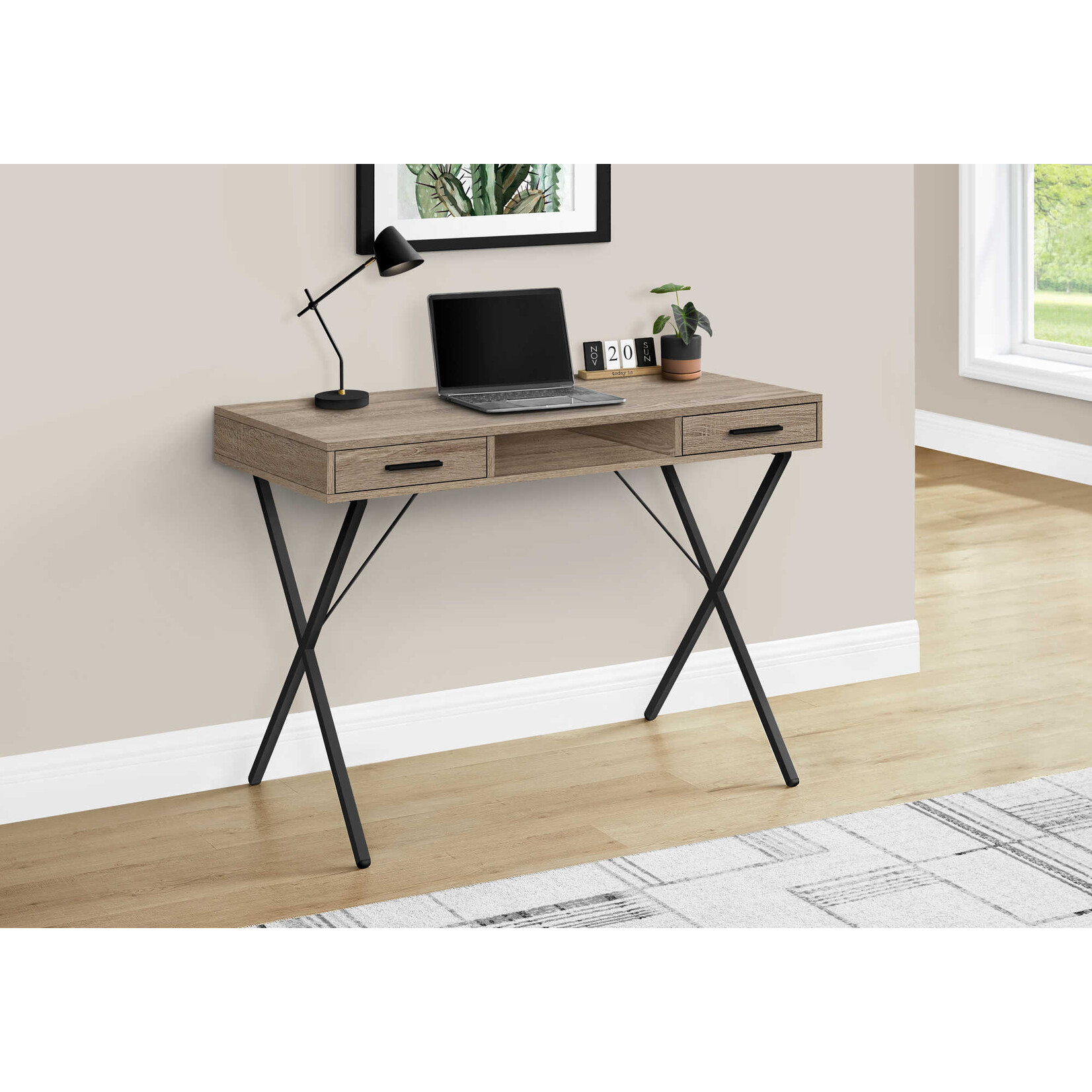 BUREAU - 42"L / TAUPE FONCE / METAL NOIR