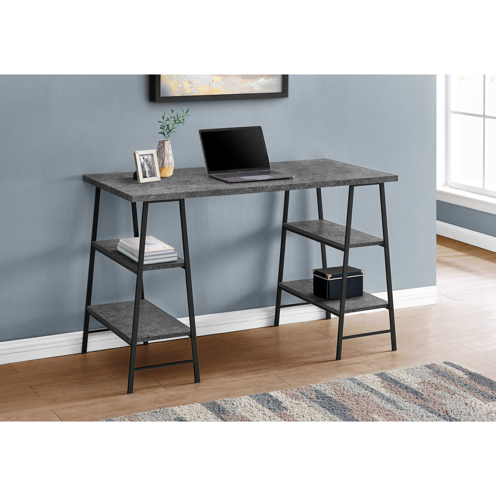 BUREAU - 48"L / FAUSSE PIERRE GRISE / METAL NOIR