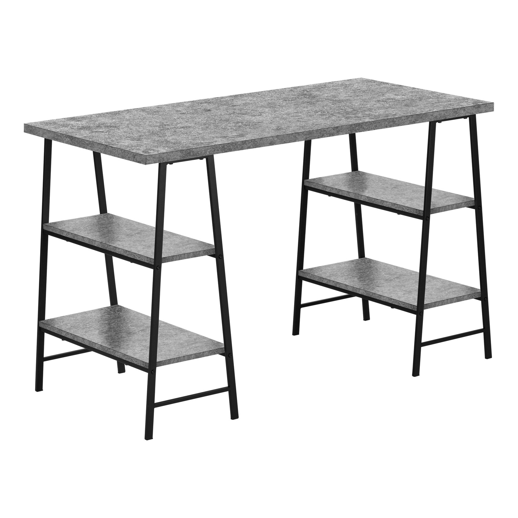 COMPUTER DESK - 48"L / GREY STONE-LOOK / BLACK METAL