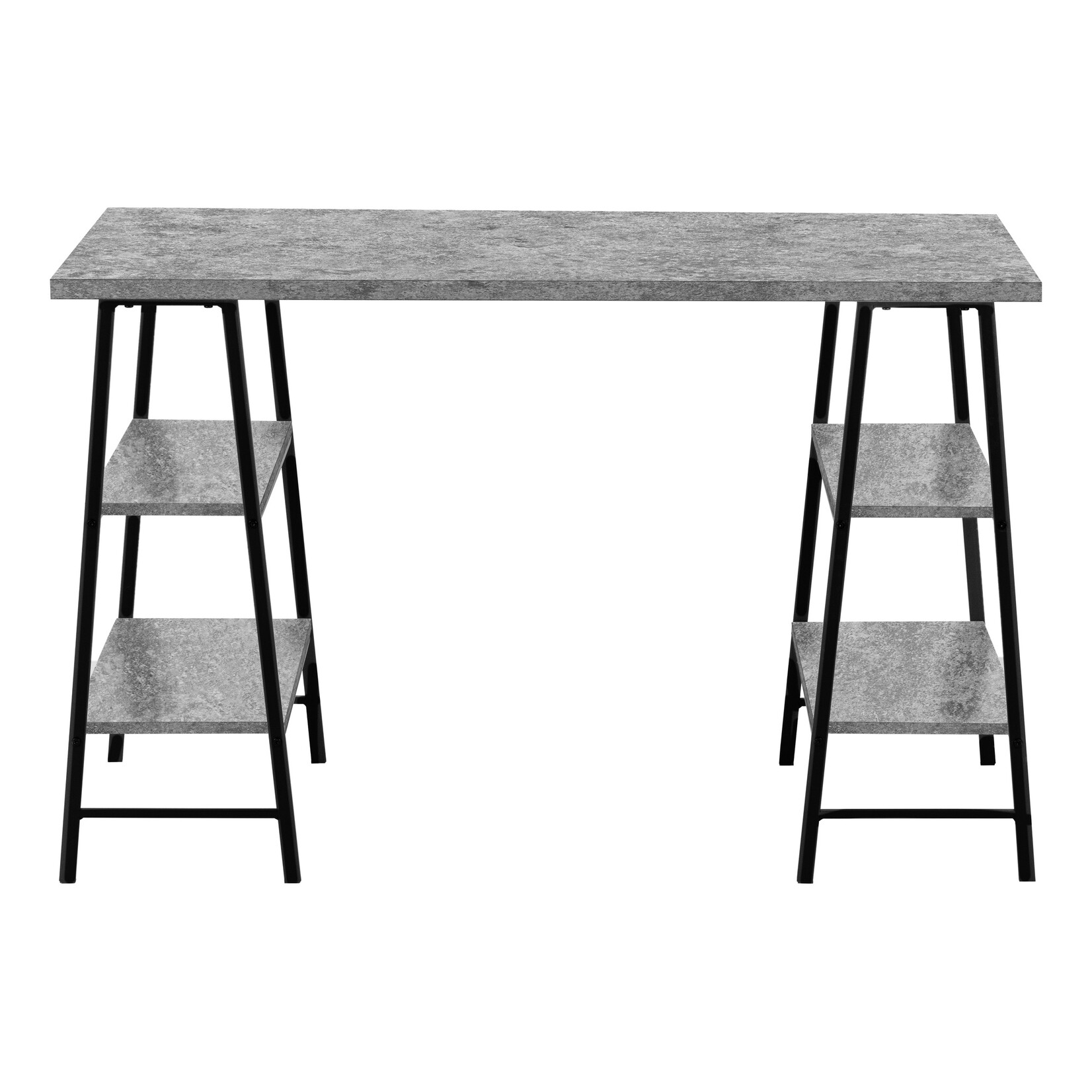 COMPUTER DESK - 48"L / GREY STONE-LOOK / BLACK METAL