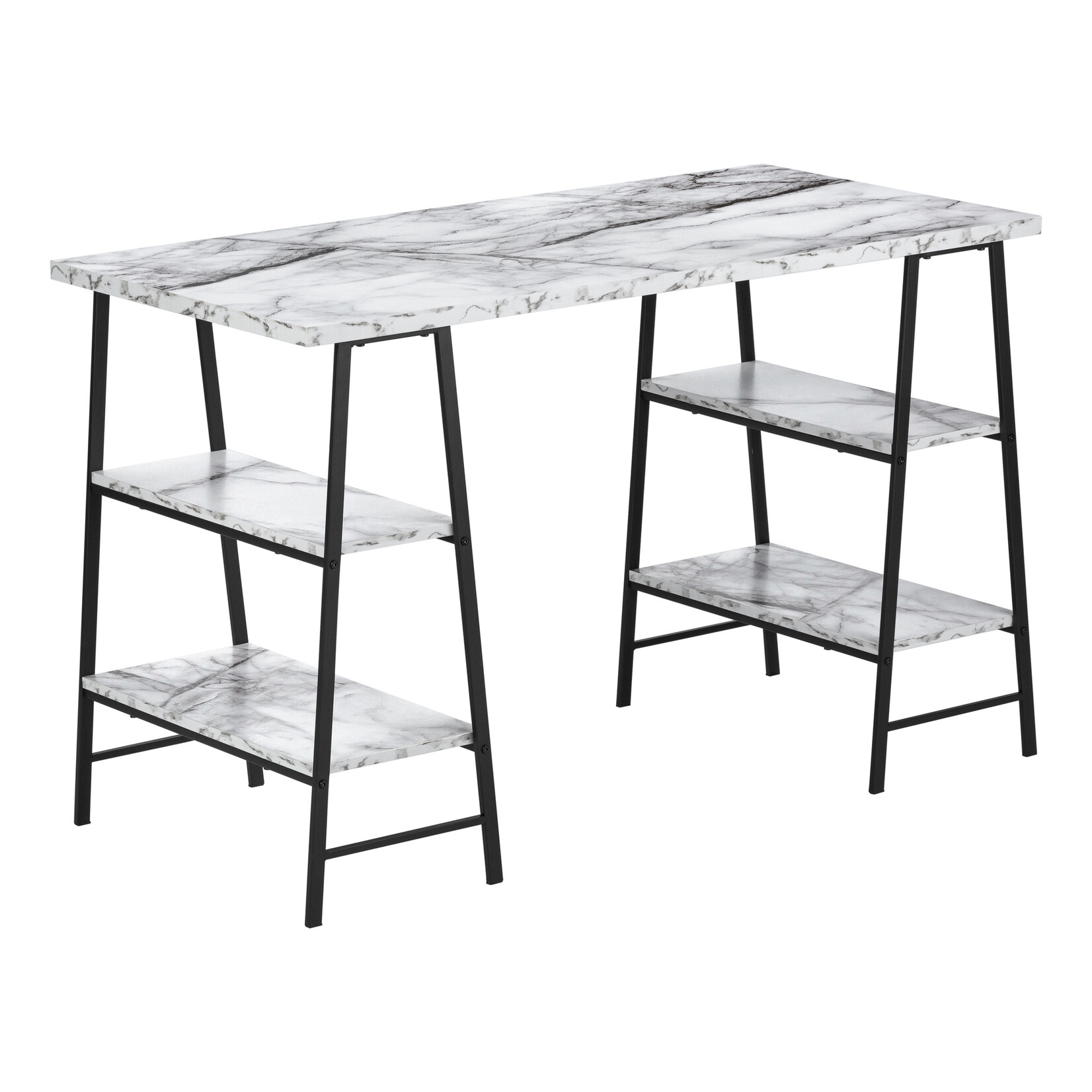 COMPUTER DESK - 48"L / WHITE MARBLE-LOOK / BLACK METAL