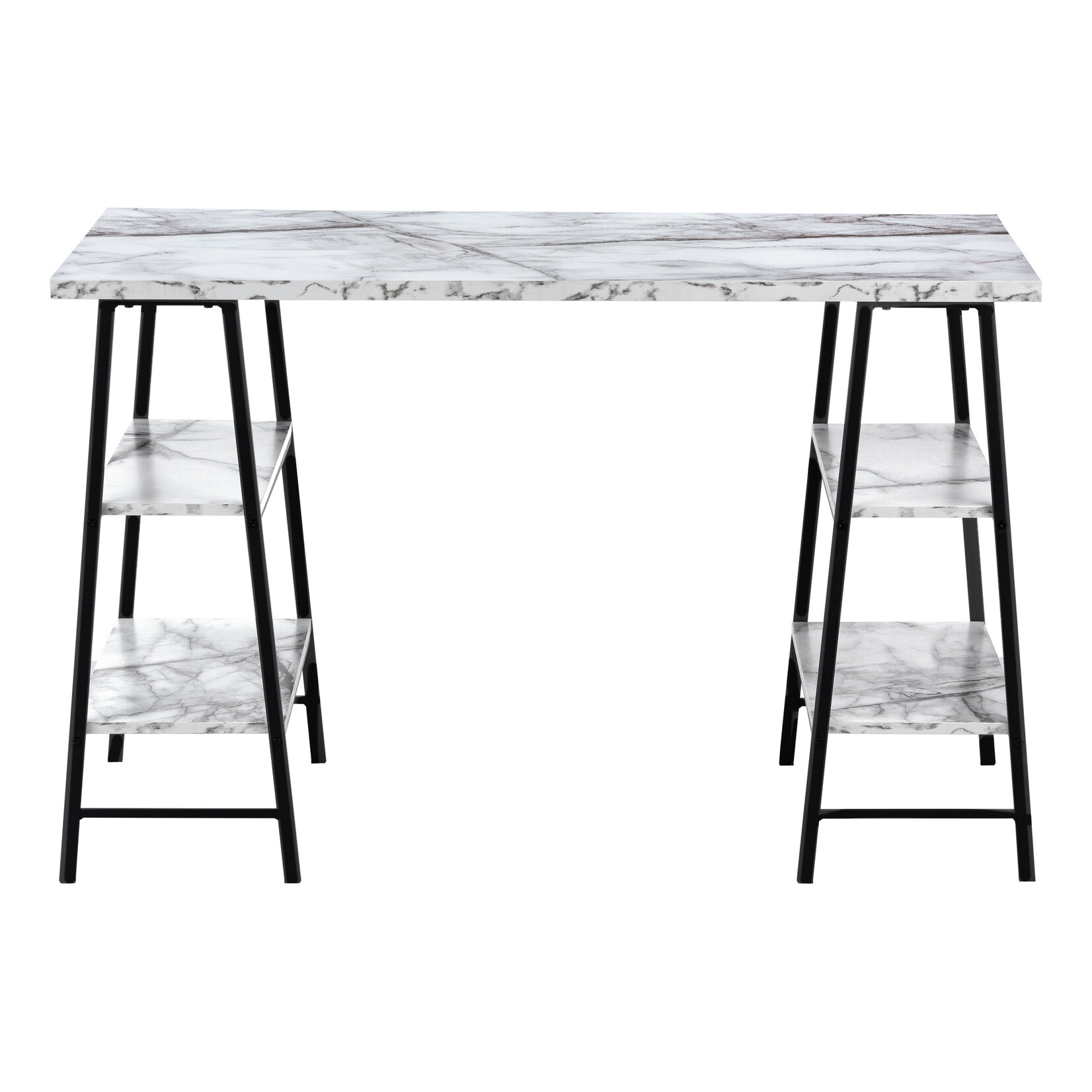 COMPUTER DESK - 48"L / WHITE MARBLE-LOOK / BLACK METAL