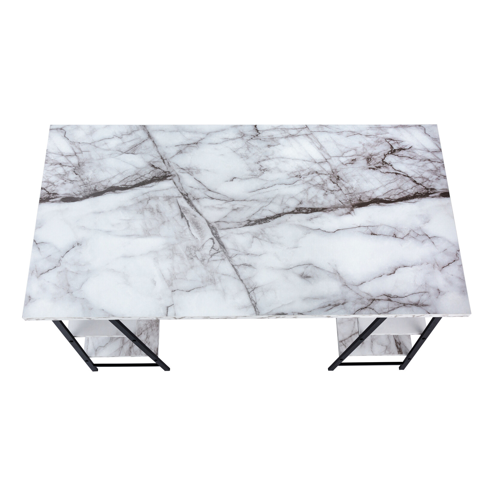COMPUTER DESK - 48"L / WHITE MARBLE-LOOK / BLACK METAL