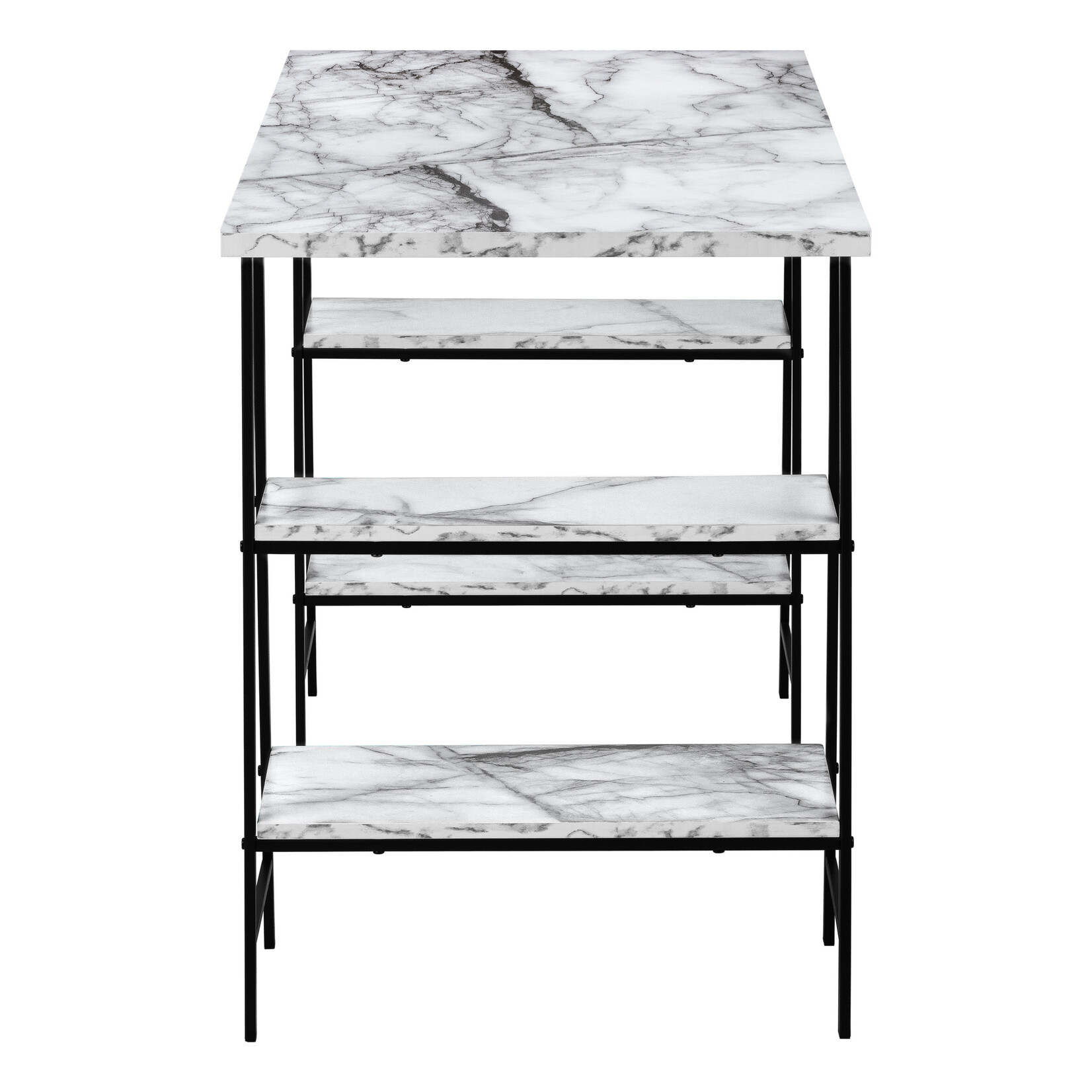 COMPUTER DESK - 48"L / WHITE MARBLE-LOOK / BLACK METAL