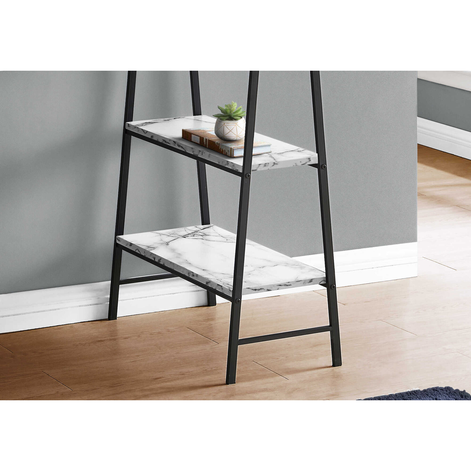 BUREAU - 48"L / FAUX MARBRE BLANC / METAL NOIR
