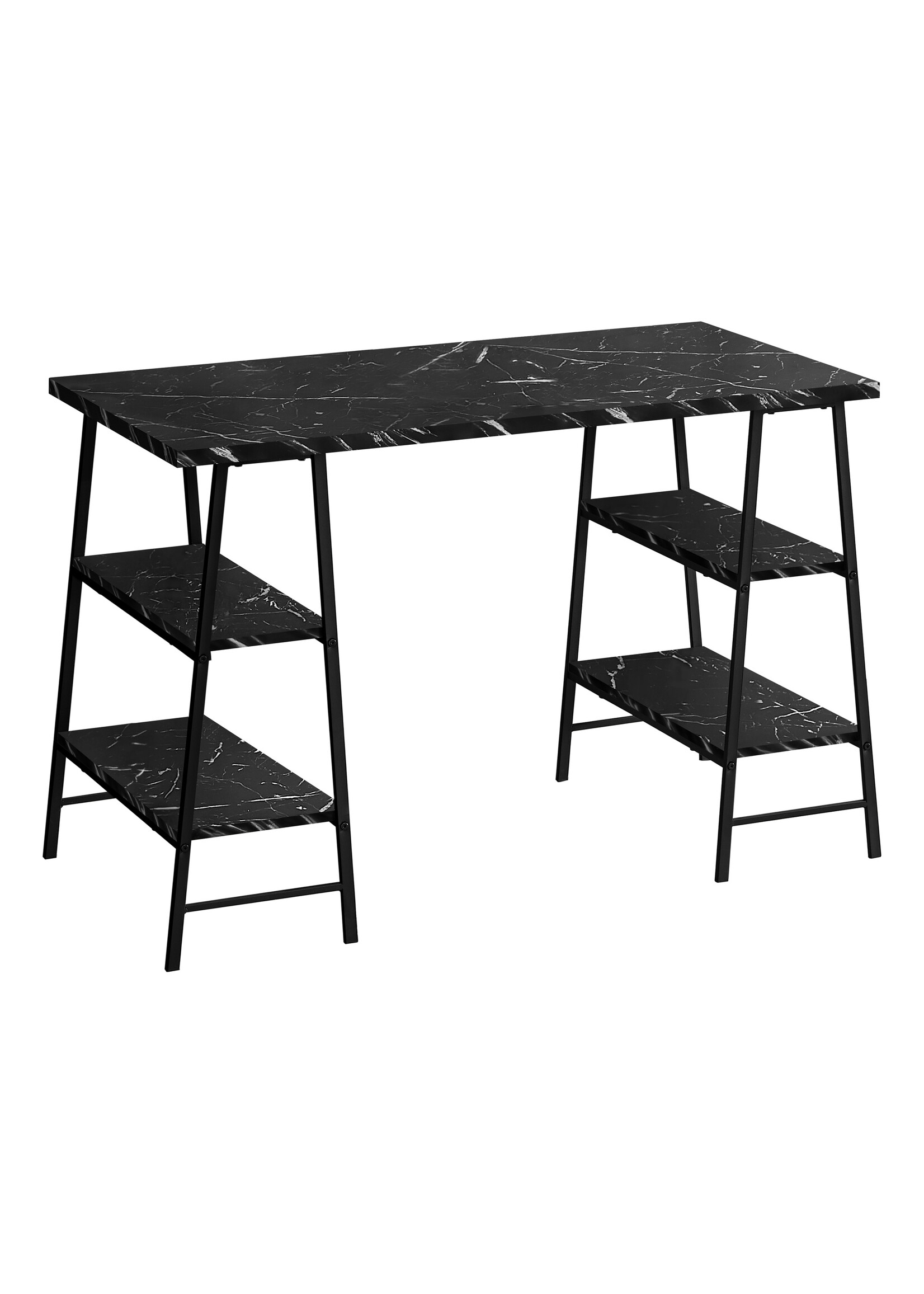 COMPUTER DESK - 48"L / BLACK MARBLE-LOOK / BLACK METAL