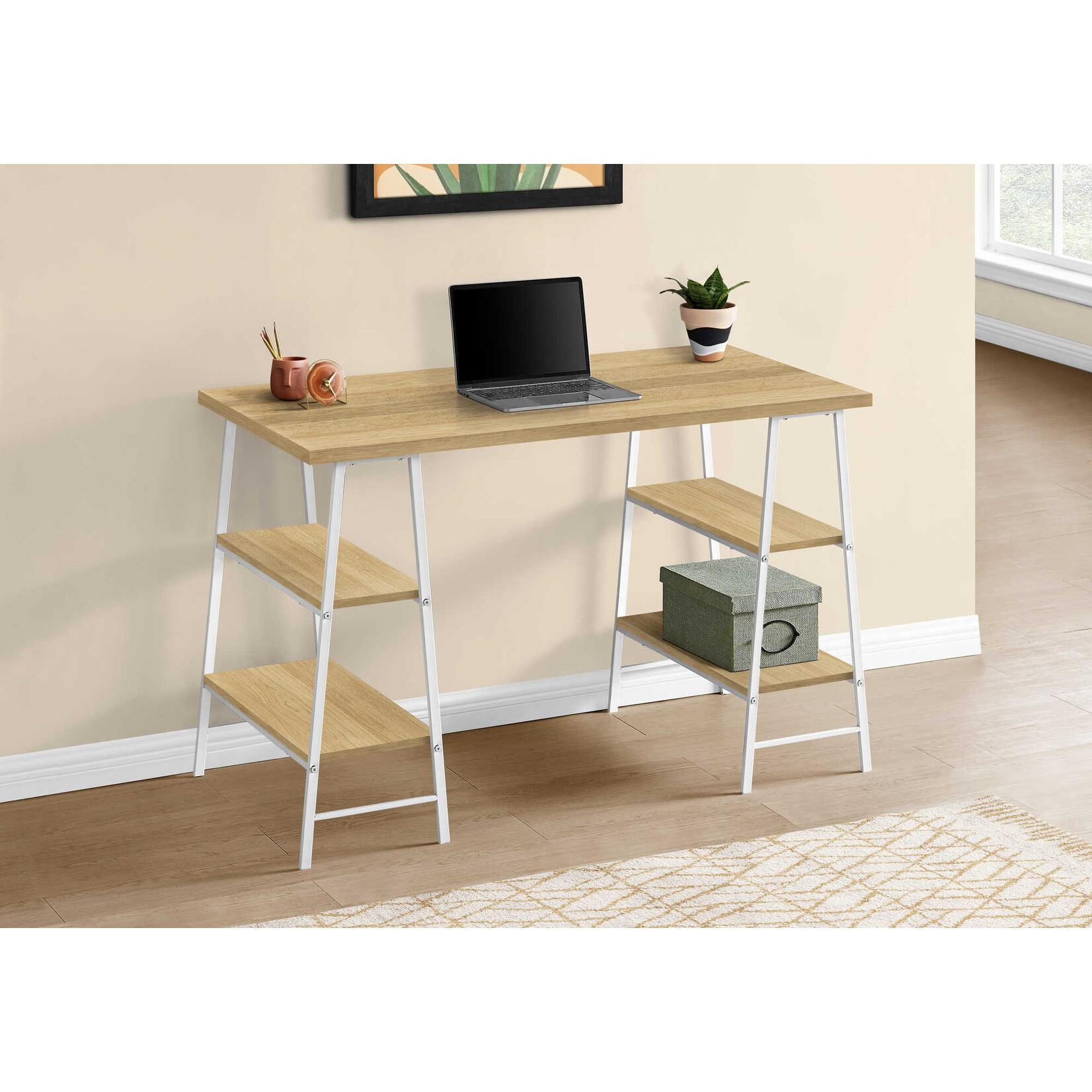 COMPUTER DESK - 48"L / NATURAL / WHITE METAL