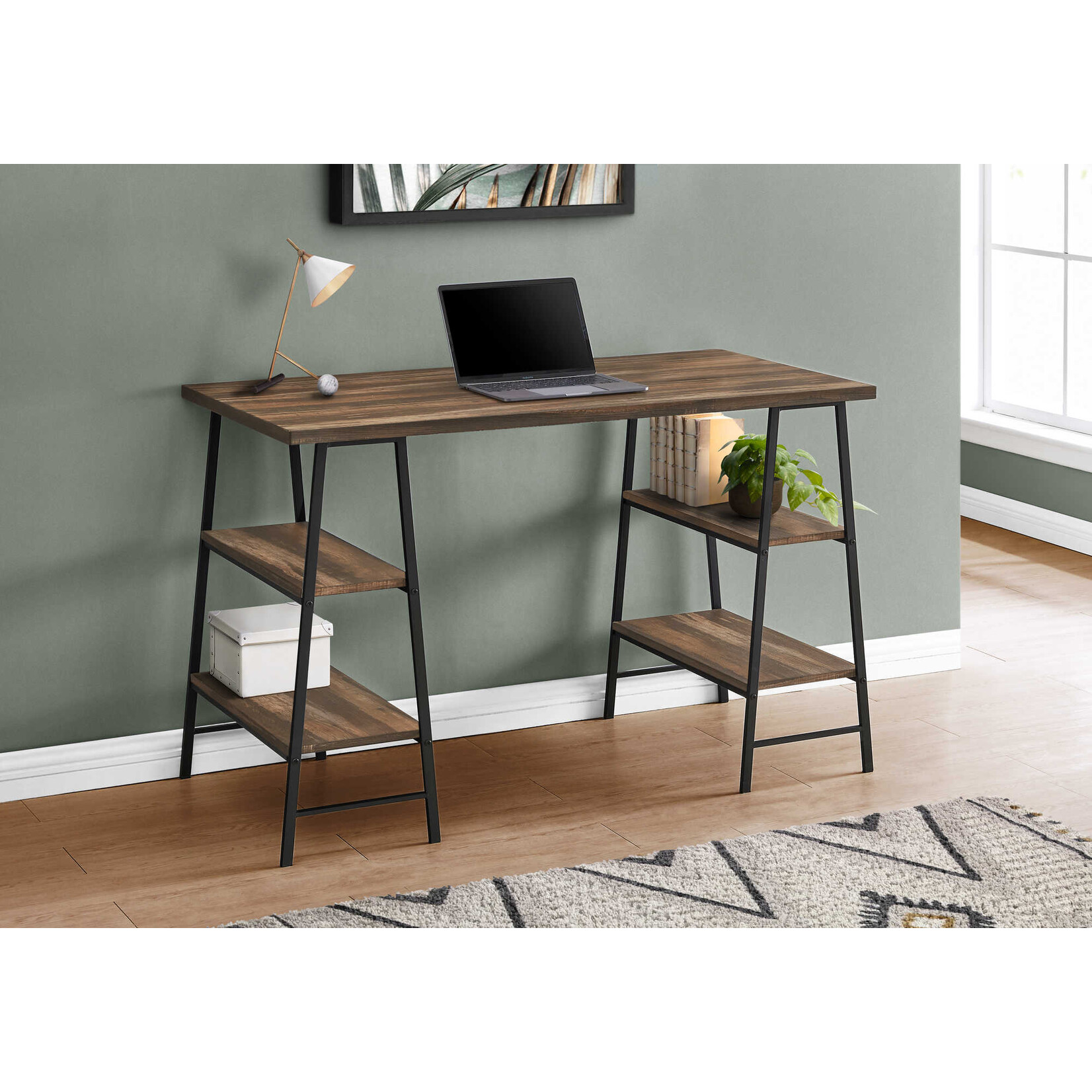BUREAU - 48"L / FAUX BOIS BRUN / METAL NOIR