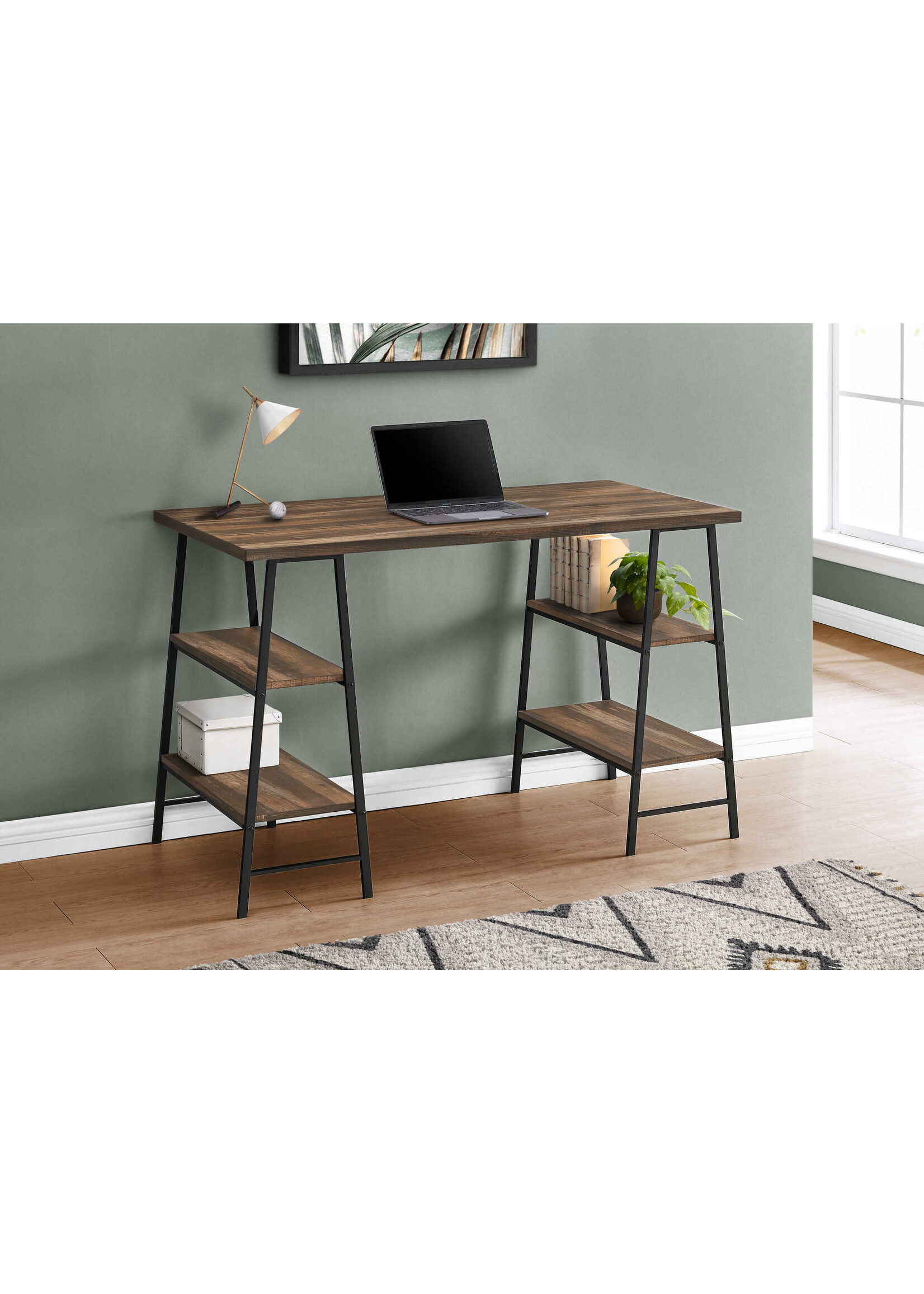 BUREAU - 48"L / FAUX BOIS BRUN / METAL NOIR