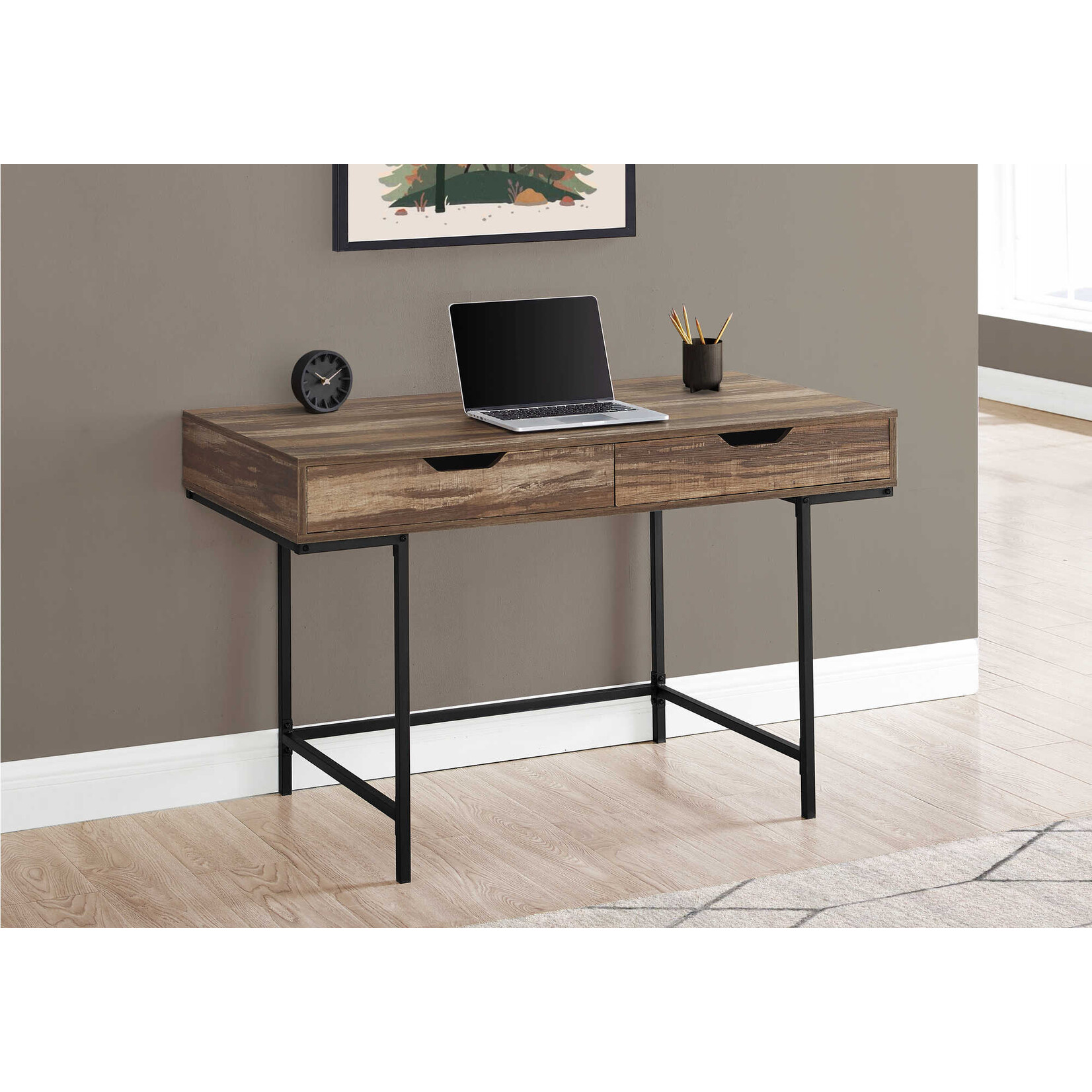 BUREAU - 48"L / FAUX BOIS BRUN / METAL NOIR