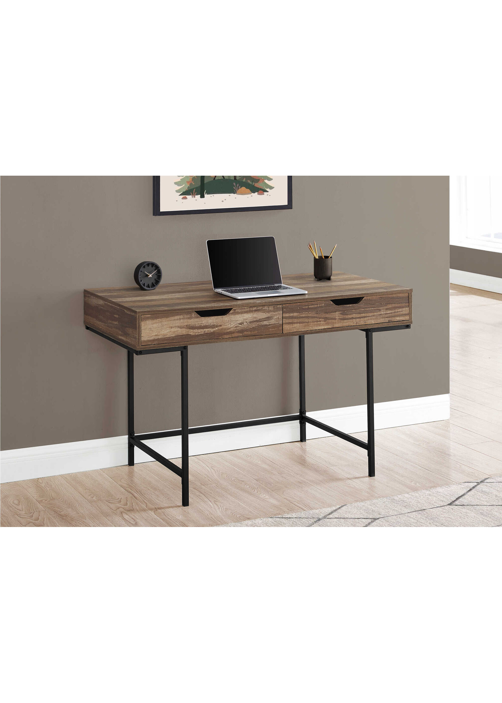 BUREAU - 48"L / FAUX BOIS BRUN / METAL NOIR