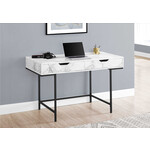 COMPUTER DESK - 48"L / WHITE MARBLE-LOOK / BLACK METAL