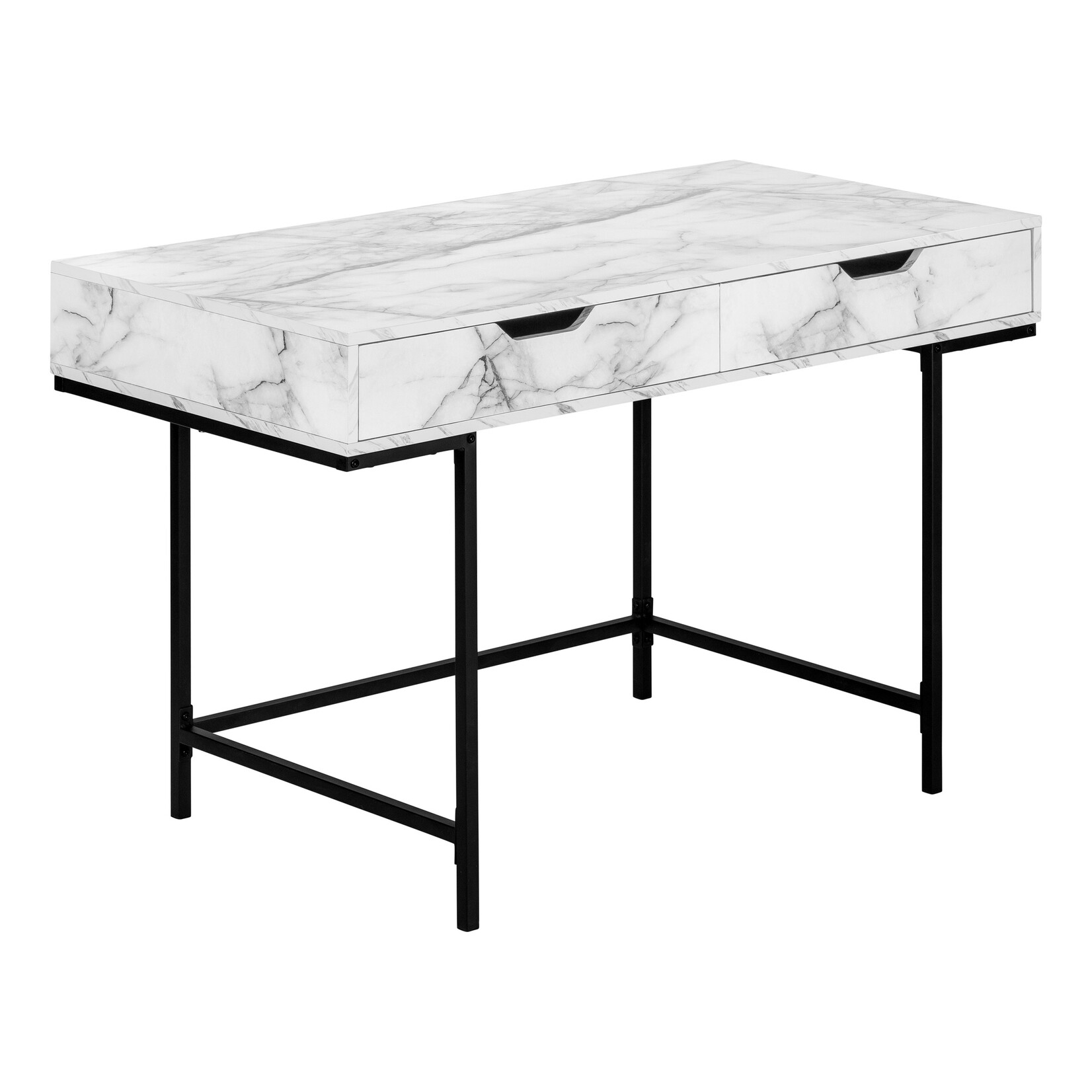 COMPUTER DESK - 48"L / WHITE MARBLE-LOOK / BLACK METAL