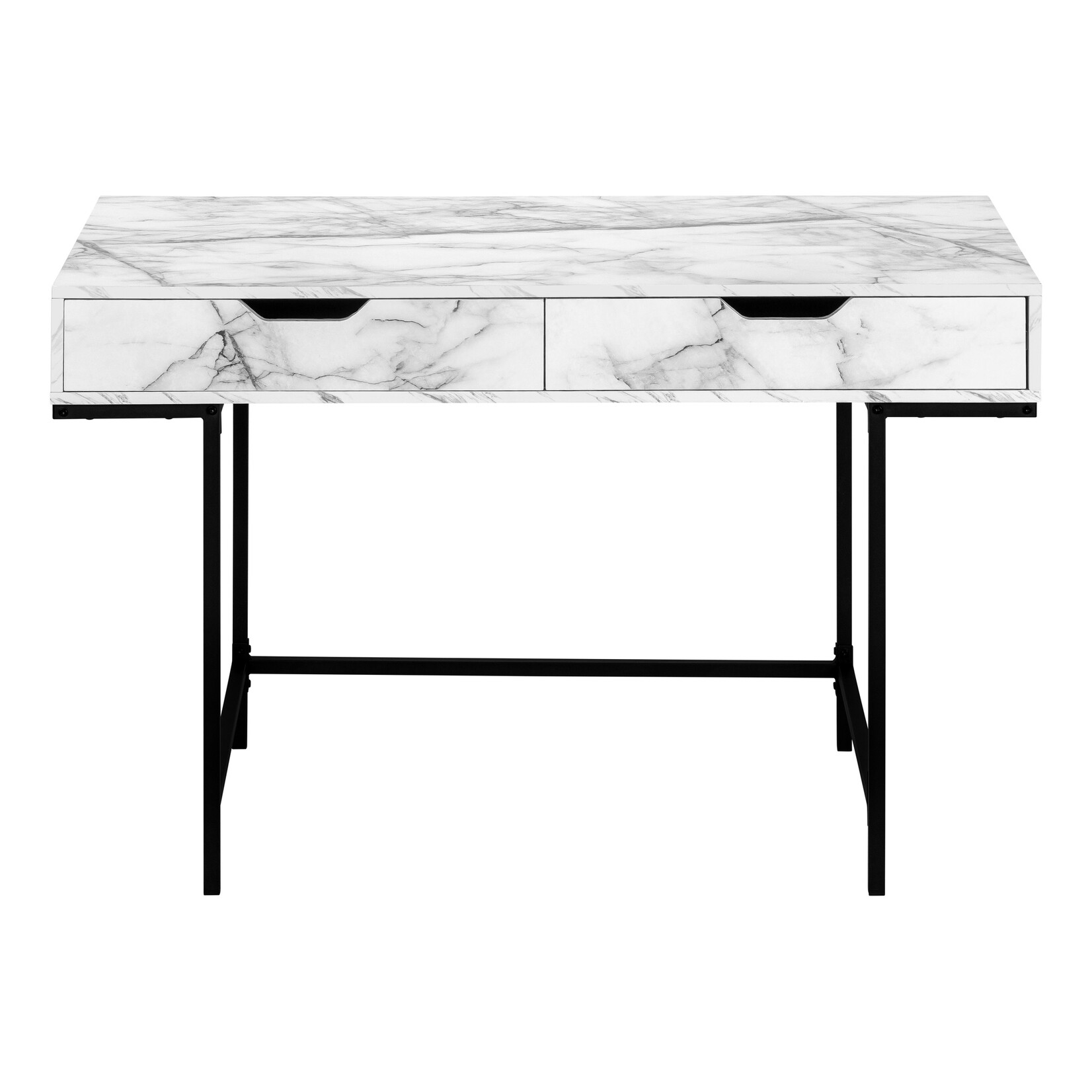 COMPUTER DESK - 48"L / WHITE MARBLE-LOOK / BLACK METAL