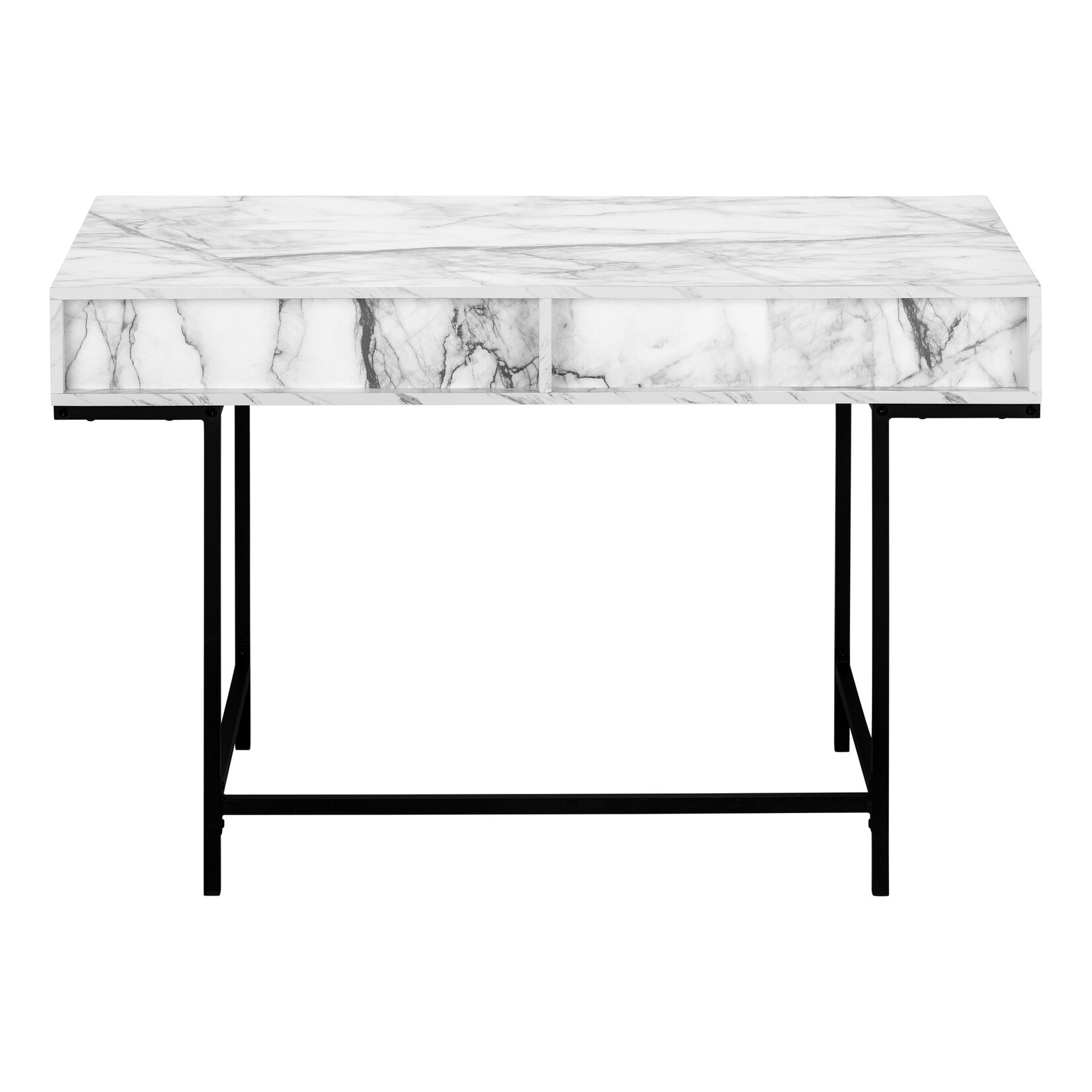 COMPUTER DESK - 48"L / WHITE MARBLE-LOOK / BLACK METAL