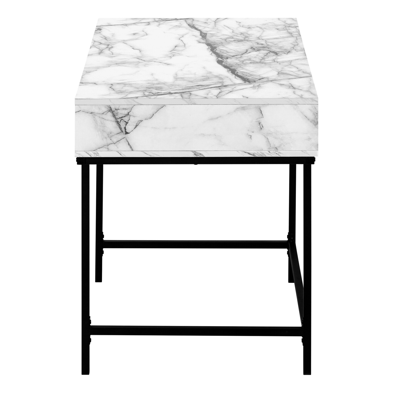 COMPUTER DESK - 48"L / WHITE MARBLE-LOOK / BLACK METAL