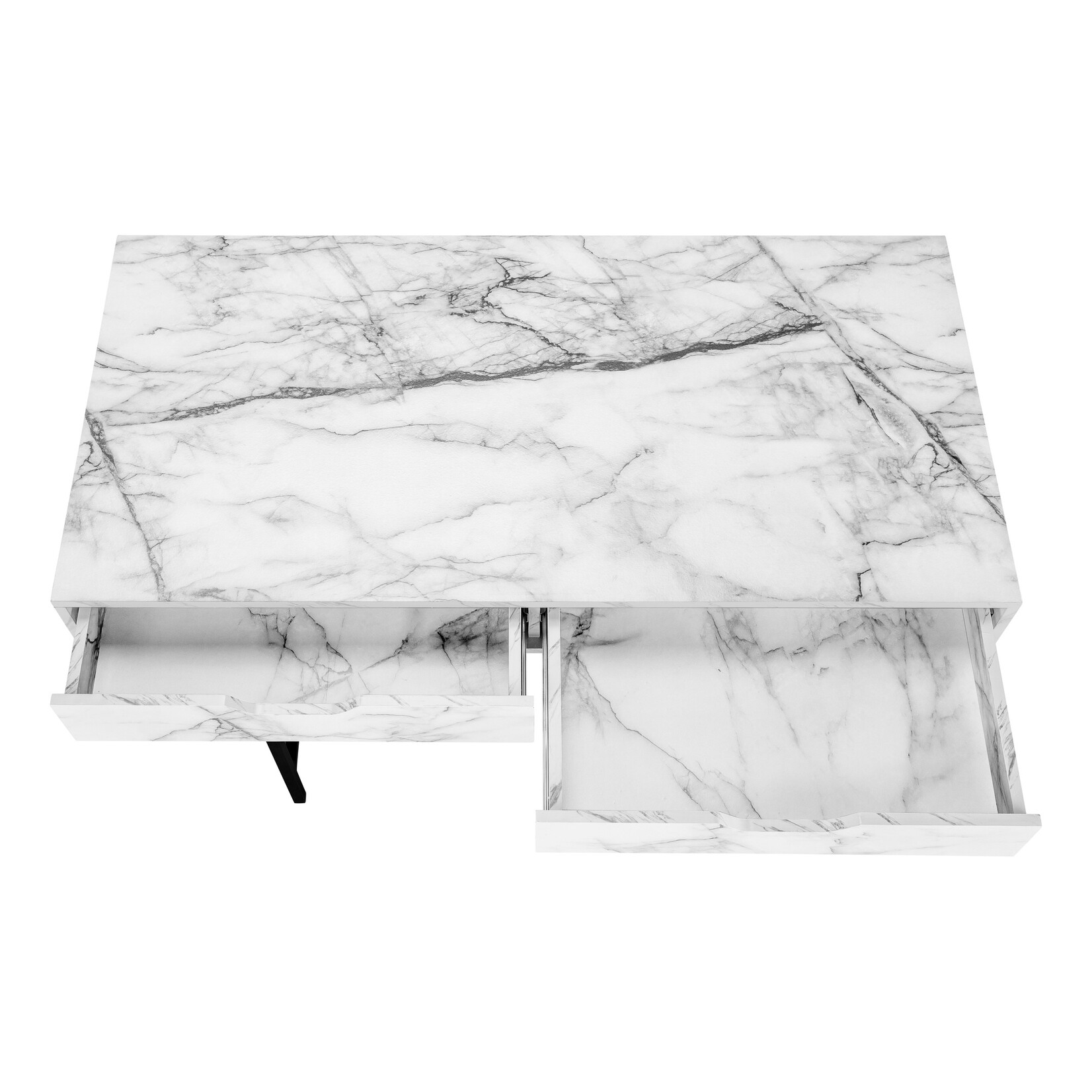 COMPUTER DESK - 48"L / WHITE MARBLE-LOOK / BLACK METAL