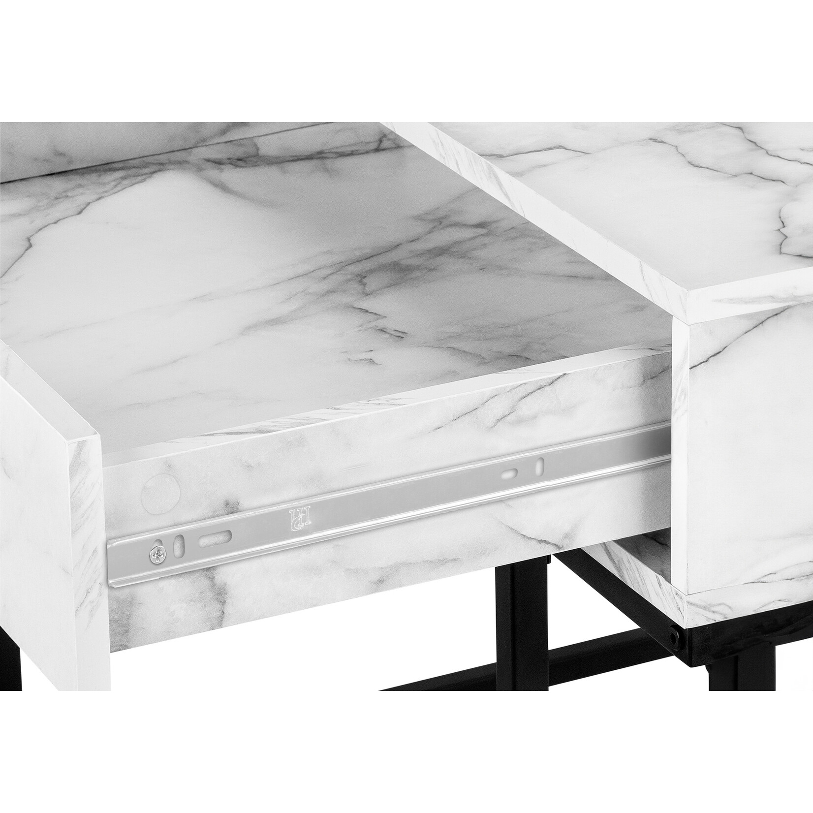 COMPUTER DESK - 48"L / WHITE MARBLE-LOOK / BLACK METAL