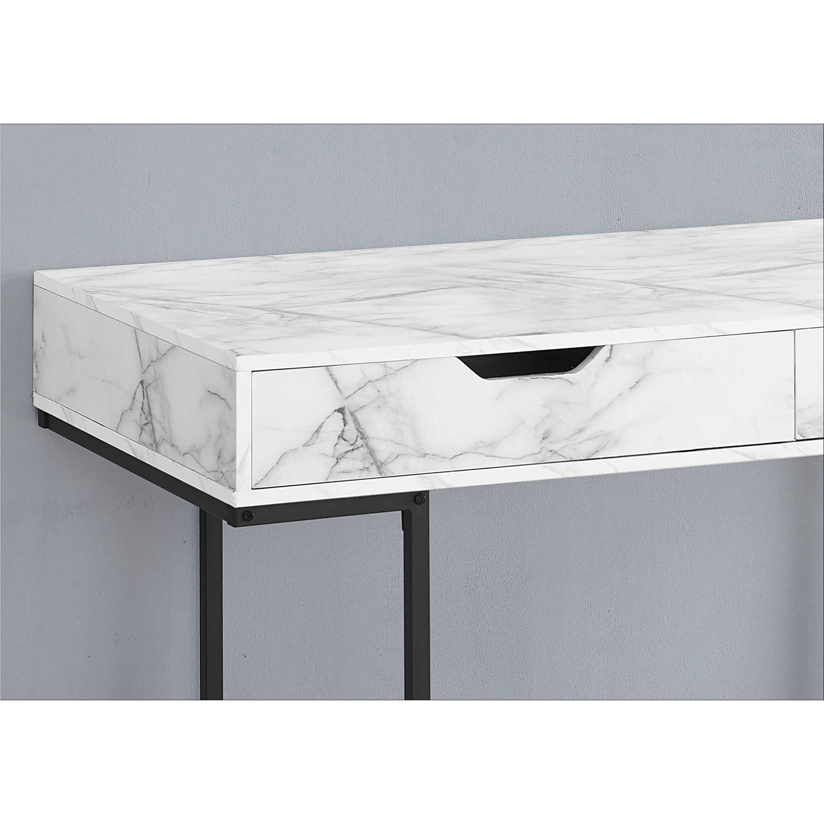 BUREAU - 48"L / FAUX MARBRE BLANC / METAL NOIR