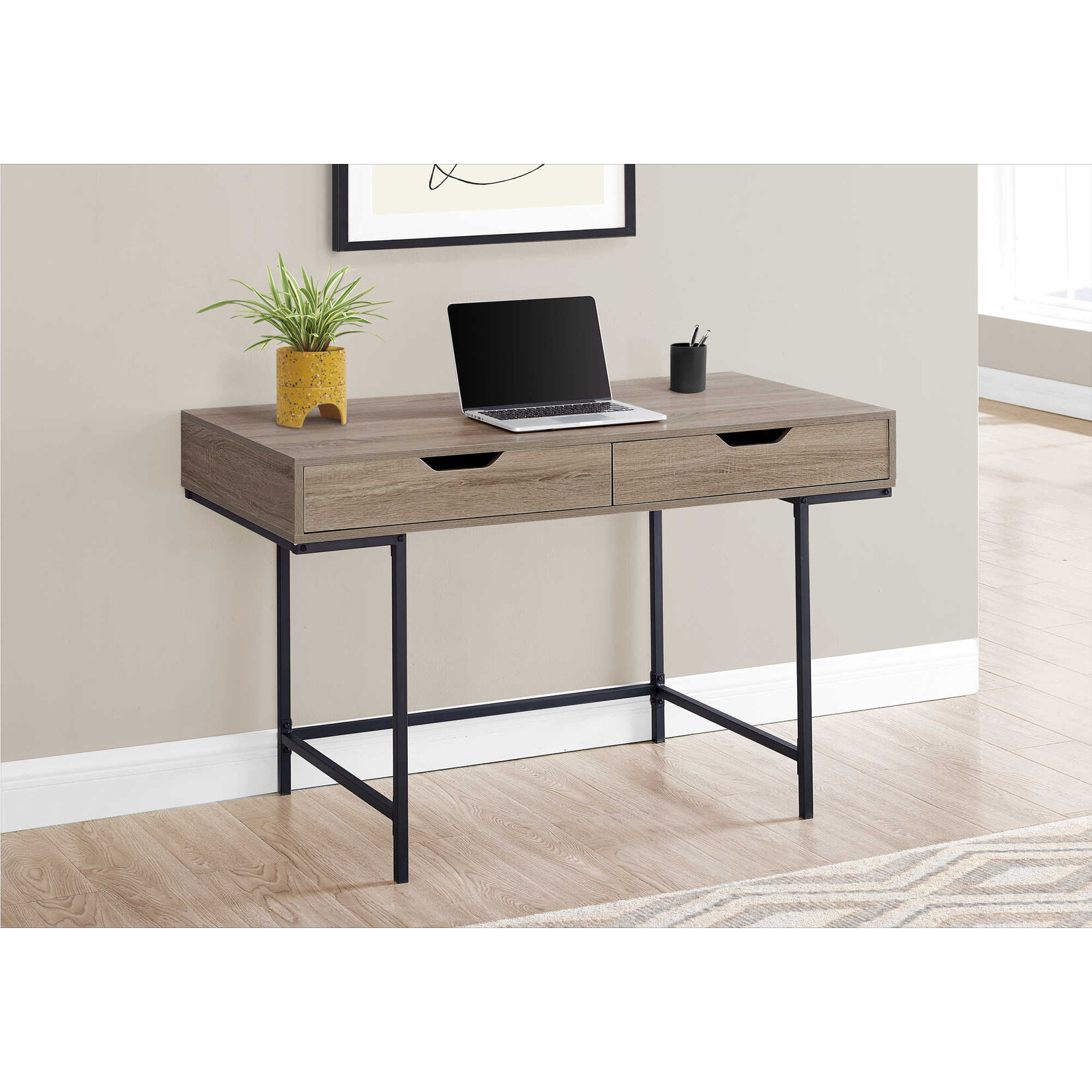COMPUTER DESK - 48"L / DARK TAUPE / BLACK METAL