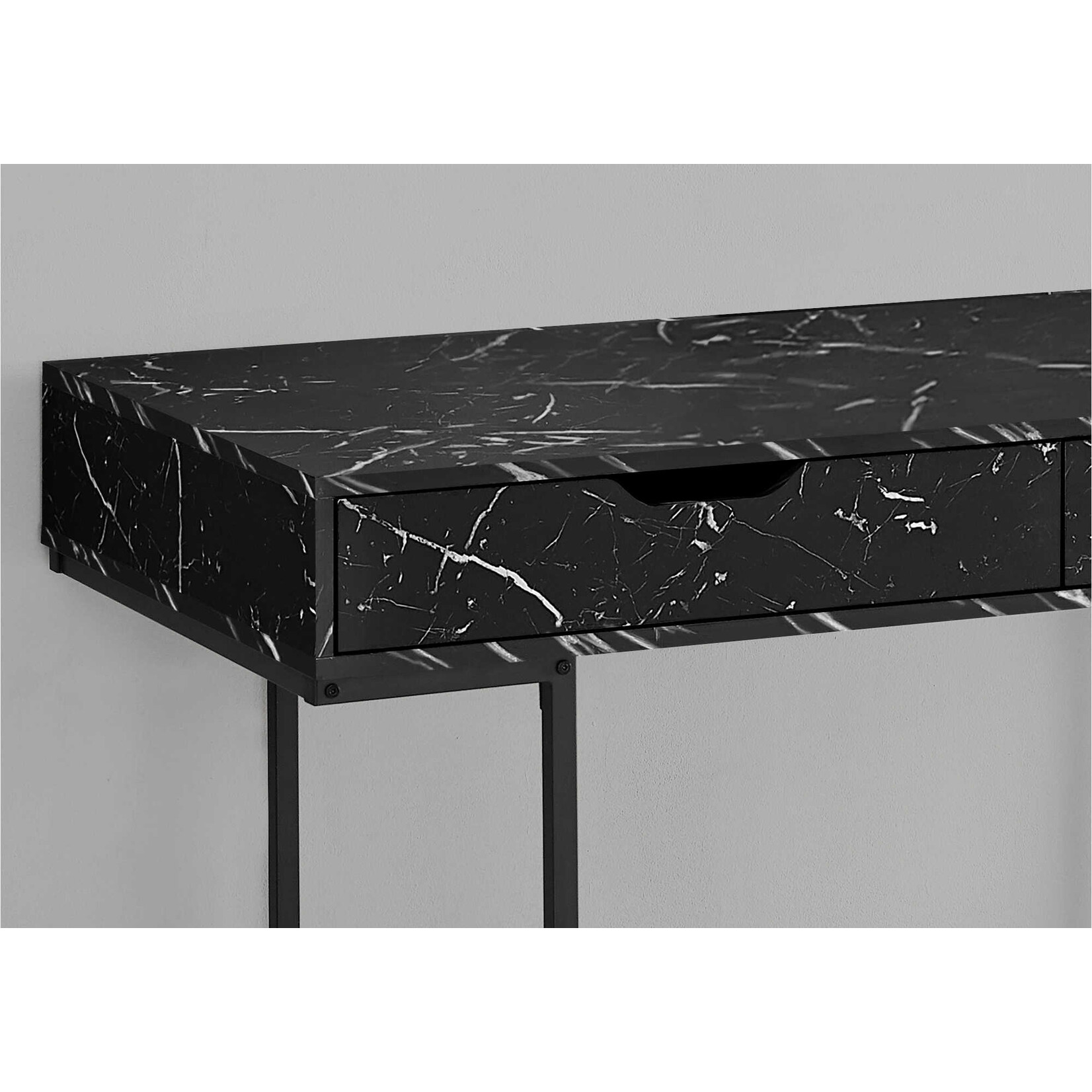 COMPUTER DESK - 48"L / BLACK MARBLE-LOOK / BLACK METAL
