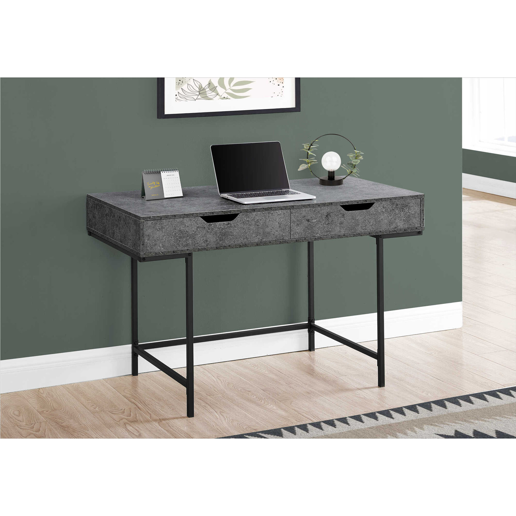 BUREAU - 48"L / FAUSSE PIERRE GRISE / METAL NOIR