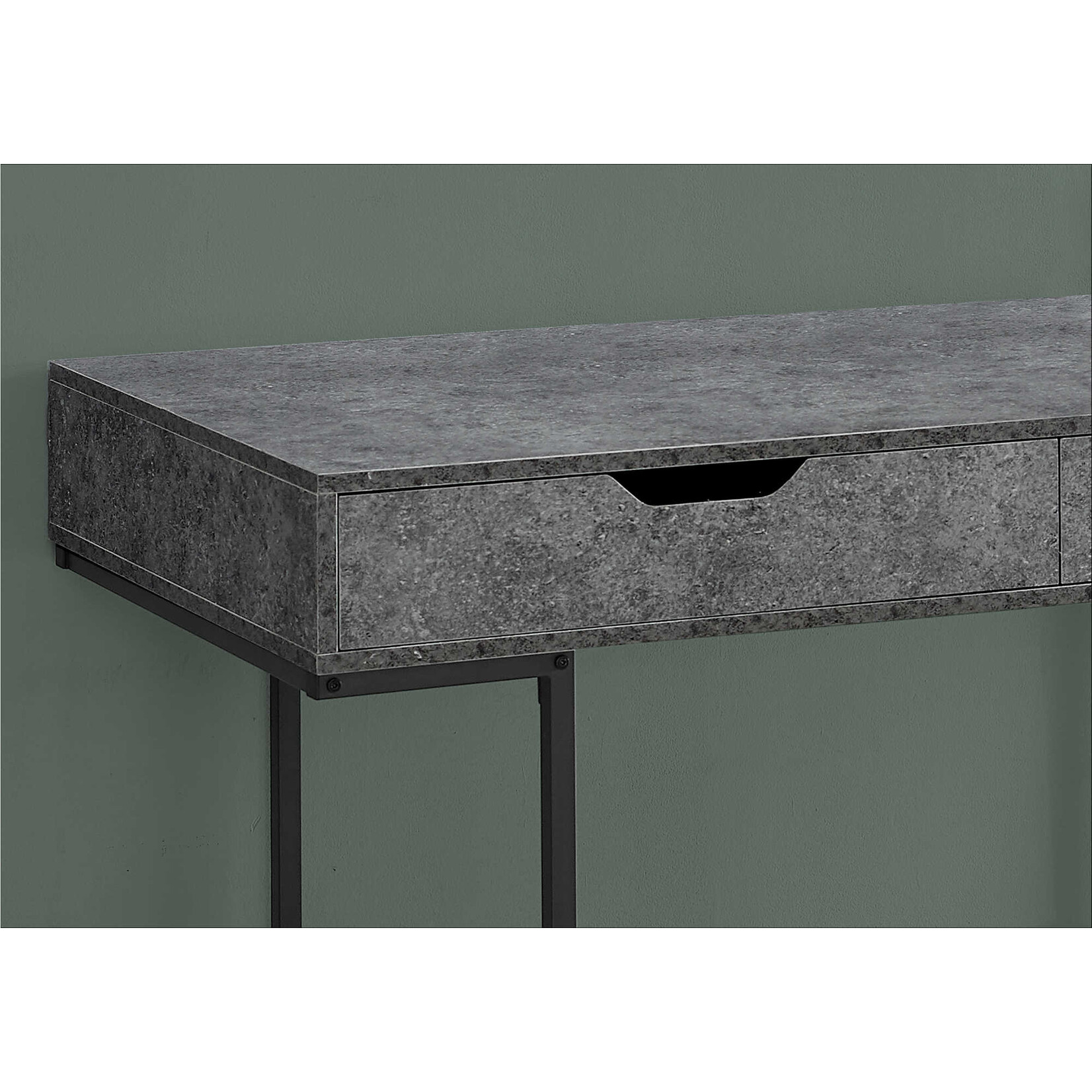 COMPUTER DESK - 48"L / GREY STONE-LOOK / BLACK METAL