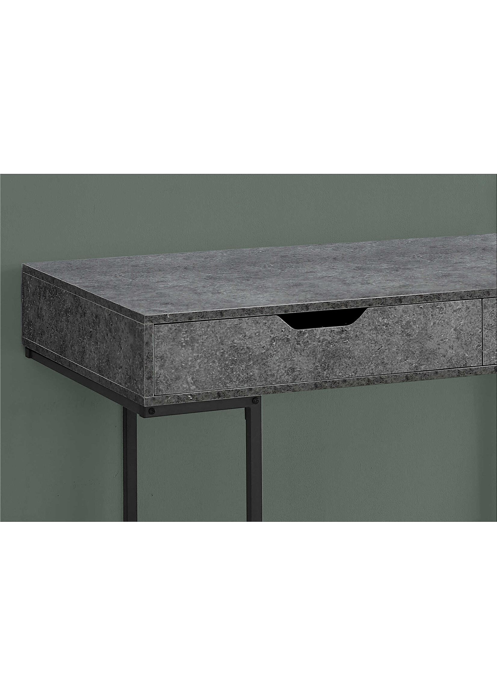 COMPUTER DESK - 48"L / GREY STONE-LOOK / BLACK METAL